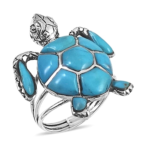 Santa Fe Collection - Turquoise Turtle Ring With Oxidised in Sterling Silver 2.76 Ct.