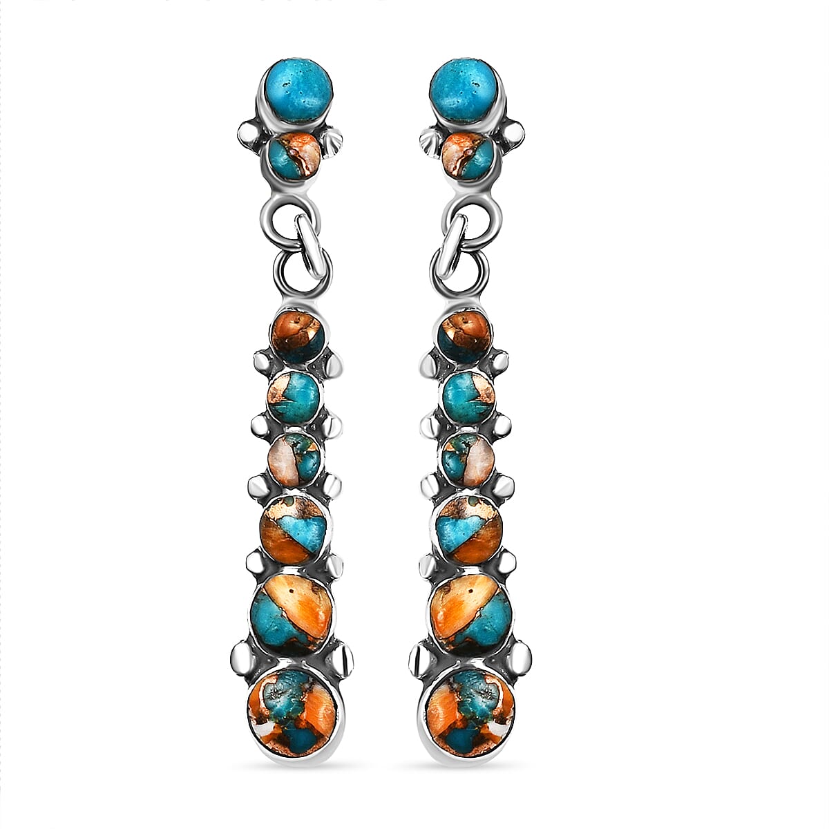 Santa Fe Collection - Spiny Turquoise Dangling Earrings with Plastic Push Back Sterling Silver 1.63 Ct.