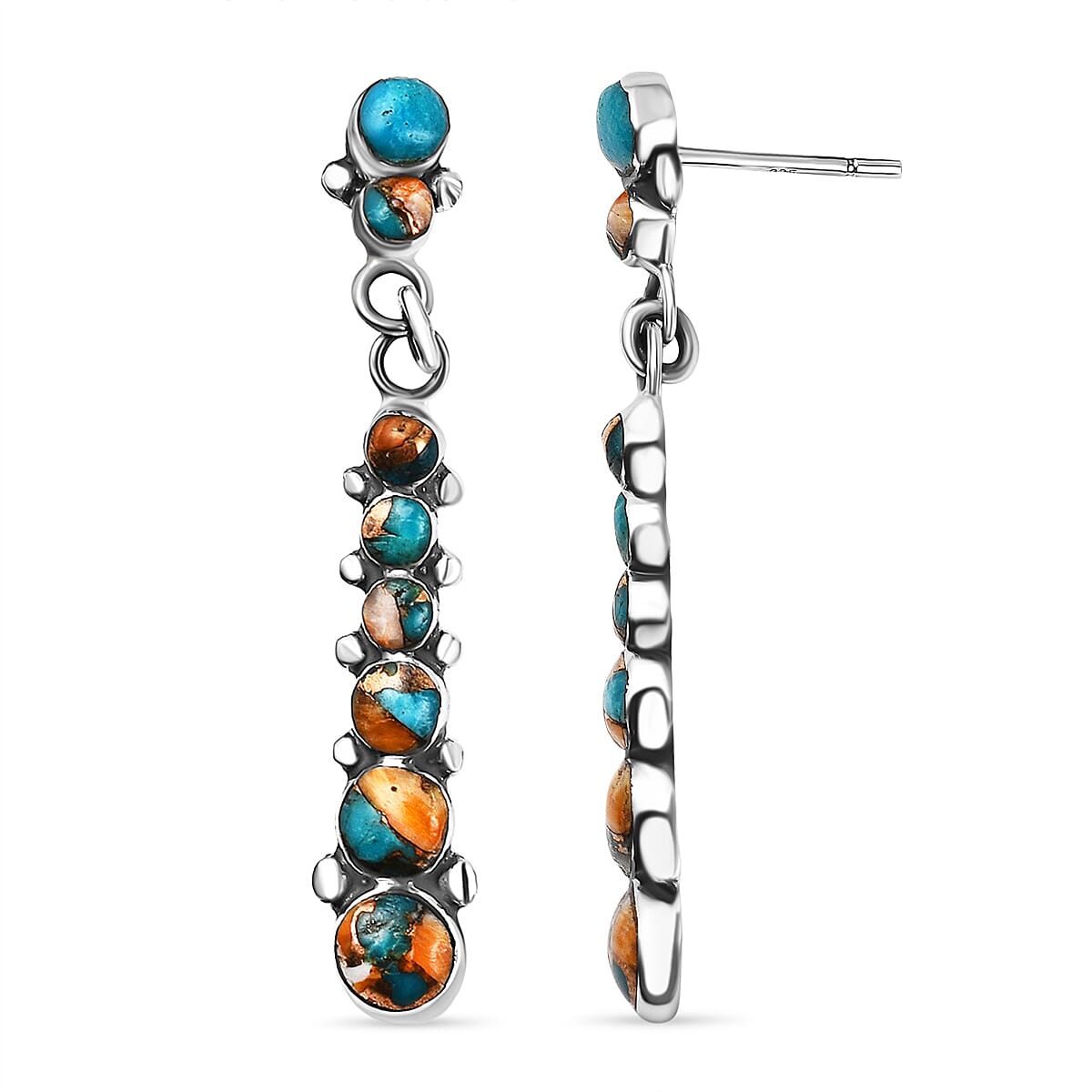 Santa Fe Collection - Spiny Turquoise Dangling Earrings with Plastic Push Back Sterling Silver 1.63 Ct.