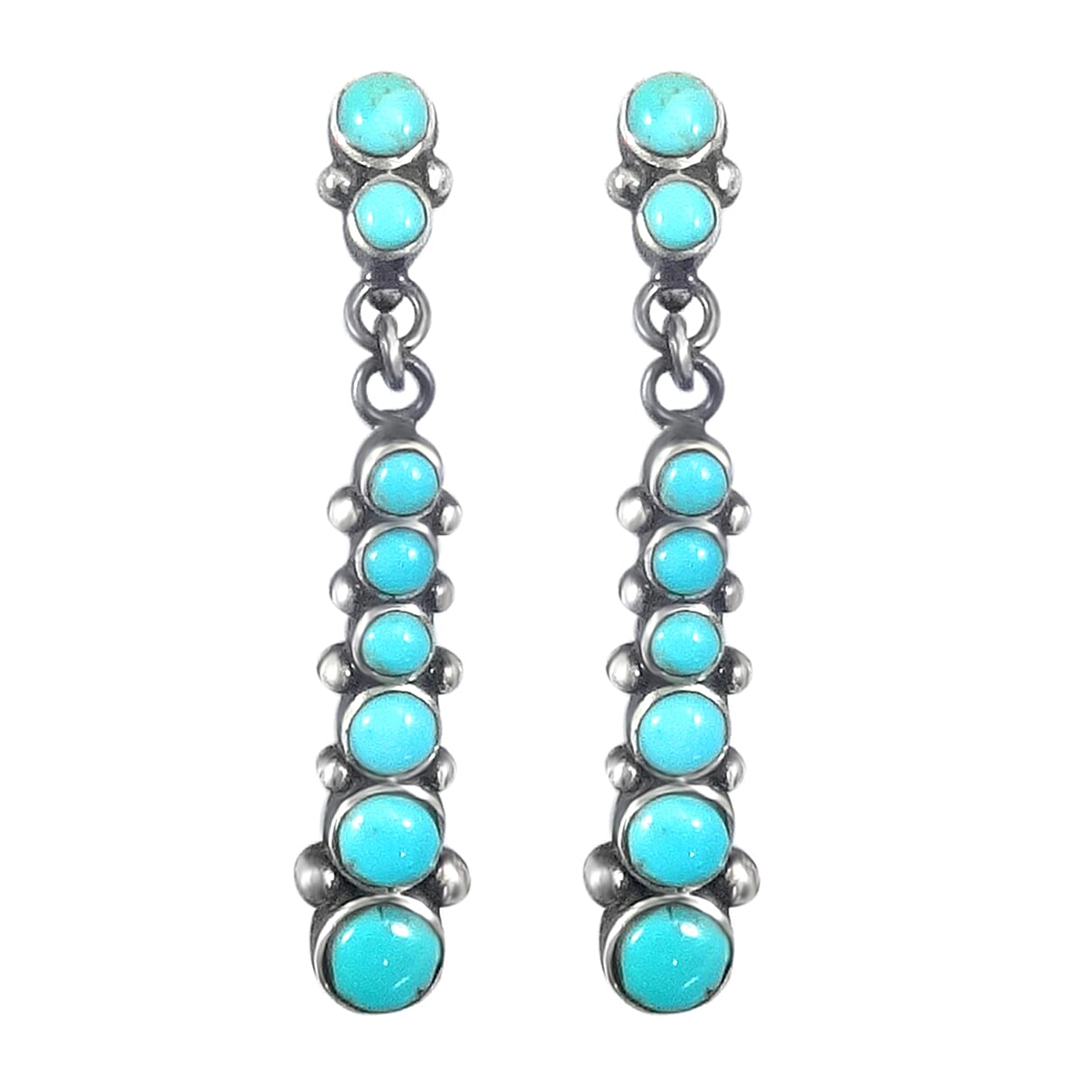 Santa Fe Collection - Turquoise Dangling Earrings with Plastic Push Back Sterling Silver 3.25 Ct.