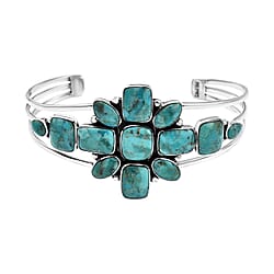 Santa Fe Collection - Kingman Turquoise Cuff Bangle (Size 6.5) in Sterling Silver 15.00 Ct, Silver Wt. 20.00 Gms