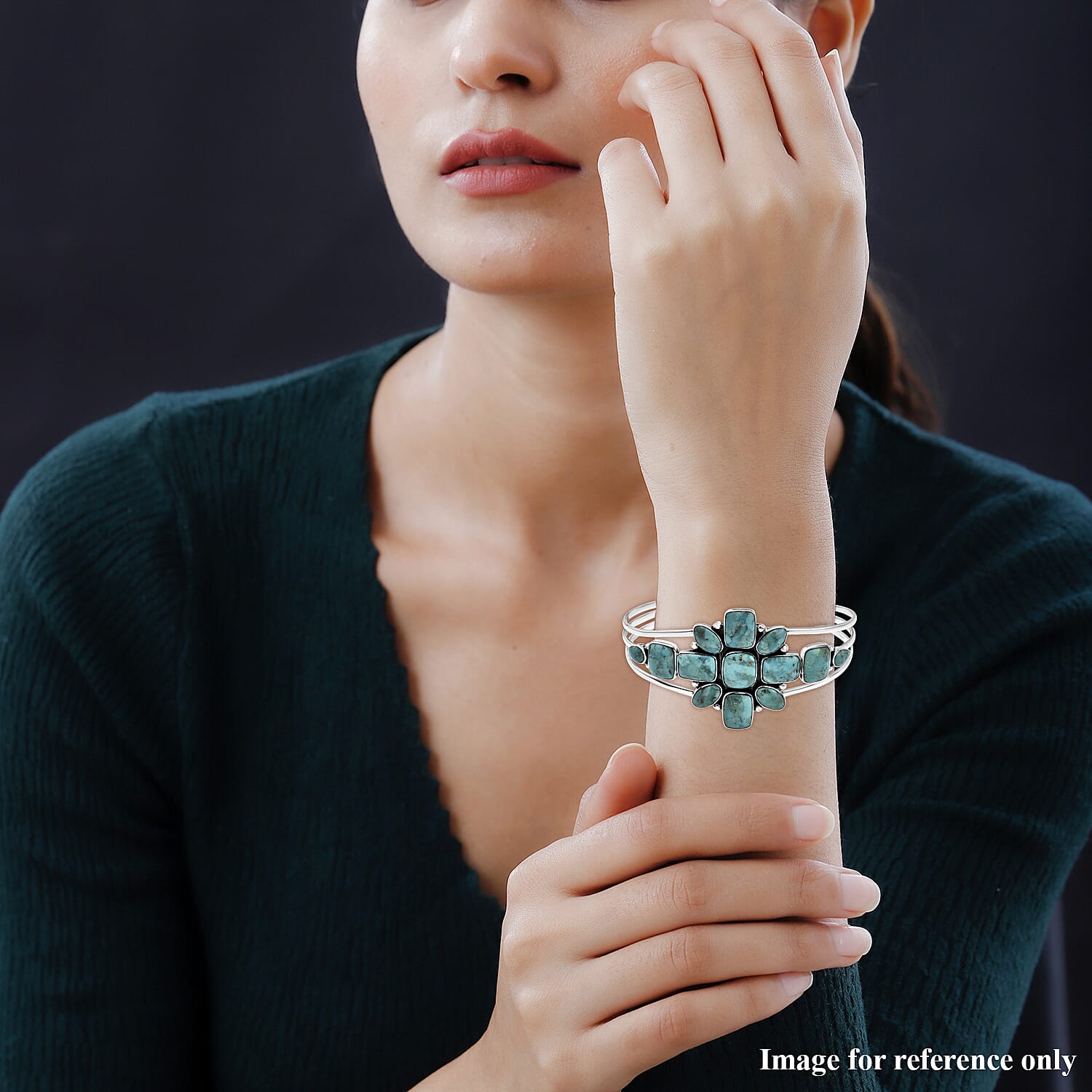 Santa Fe Collection - Kingman Turquoise Cuff Bangle (Size 6.5) in Sterling Silver 15.00 Ct, Silver Wt. 20.00 Gms