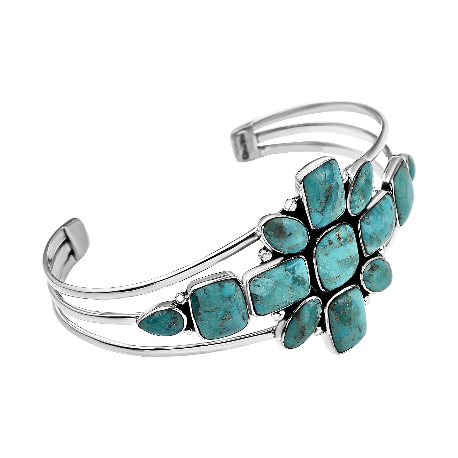 Santa Fe Collection - Kingman Turquoise Cuff Bangle (Size 6.5) in Sterling Silver 15.00 Ct, Silver Wt. 20.00 Gms