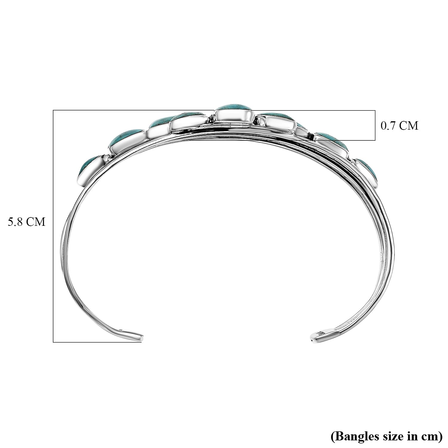 Santa Fe Collection - Kingman Turquoise Cuff Bangle (Size 6.5) in Sterling Silver 15.00 Ct, Silver Wt. 20.00 Gms
