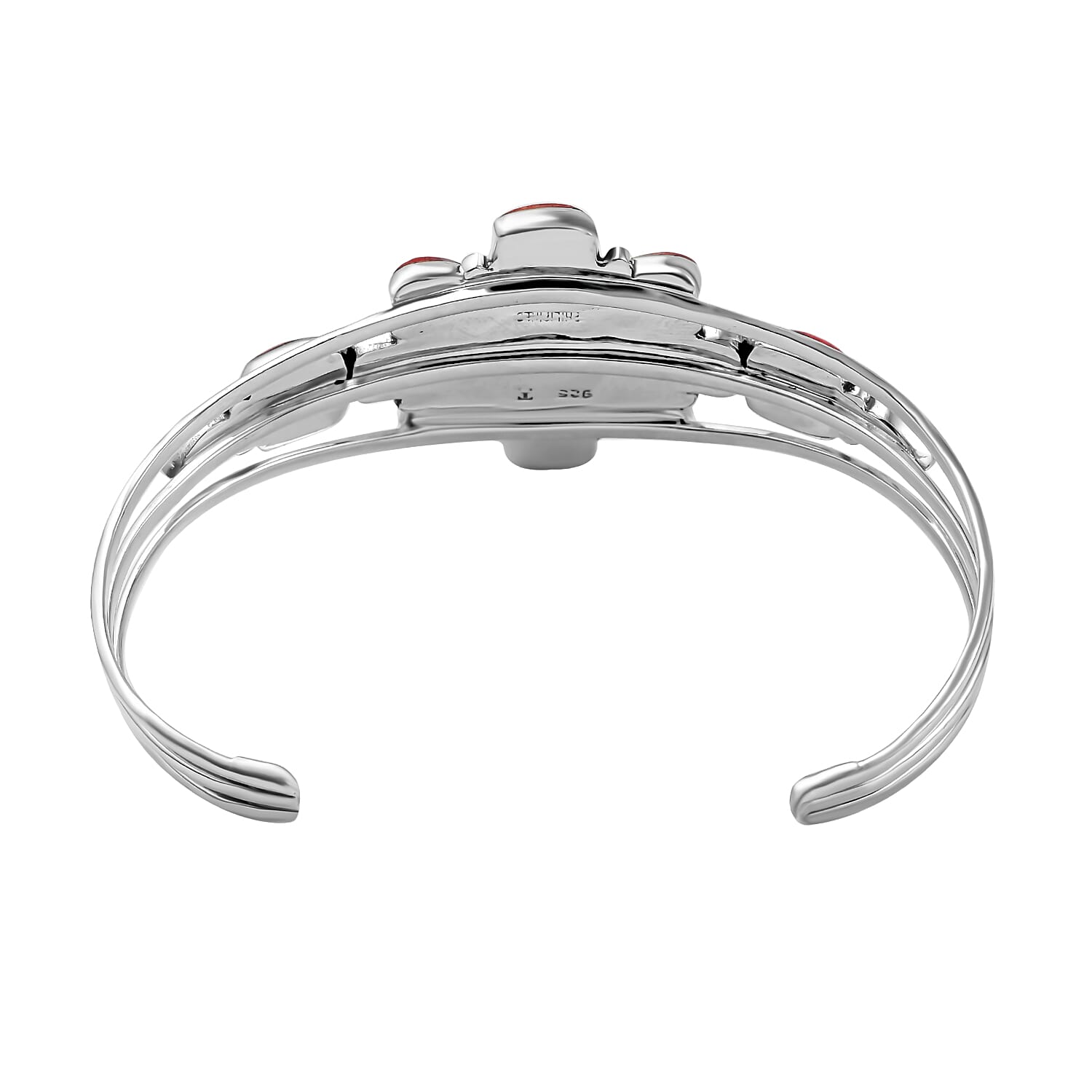 Santa Fe Collection - Red Spiny Oyster Shell Cuff Bangle (Size 6.5) in Sterling Silver 15.00 Ct, Silver Wt.20.00 Gms