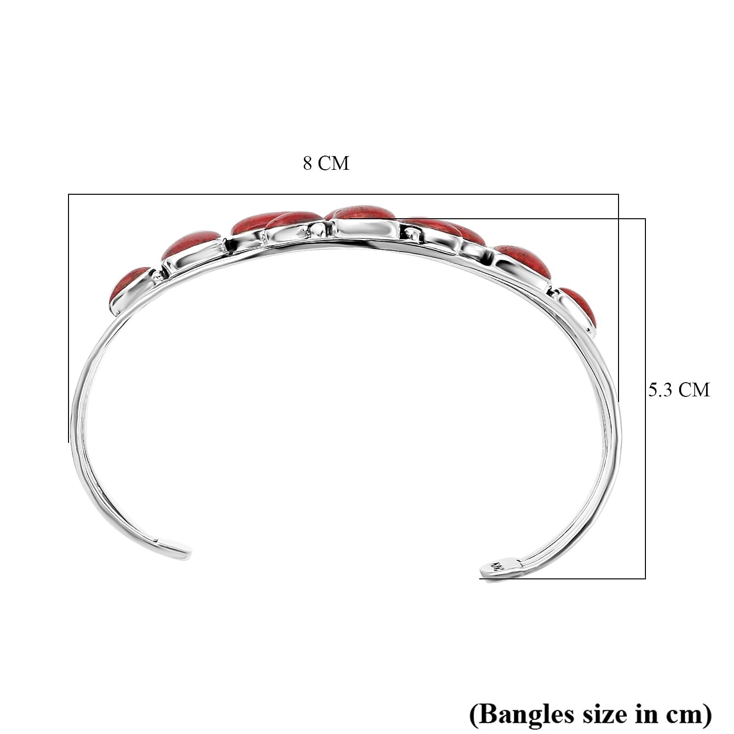Santa Fe Collection - Red Spiny Oyster Shell Cuff Bangle (Size 6.5) in Sterling Silver 15.00 Ct, Silver Wt.20.00 Gms