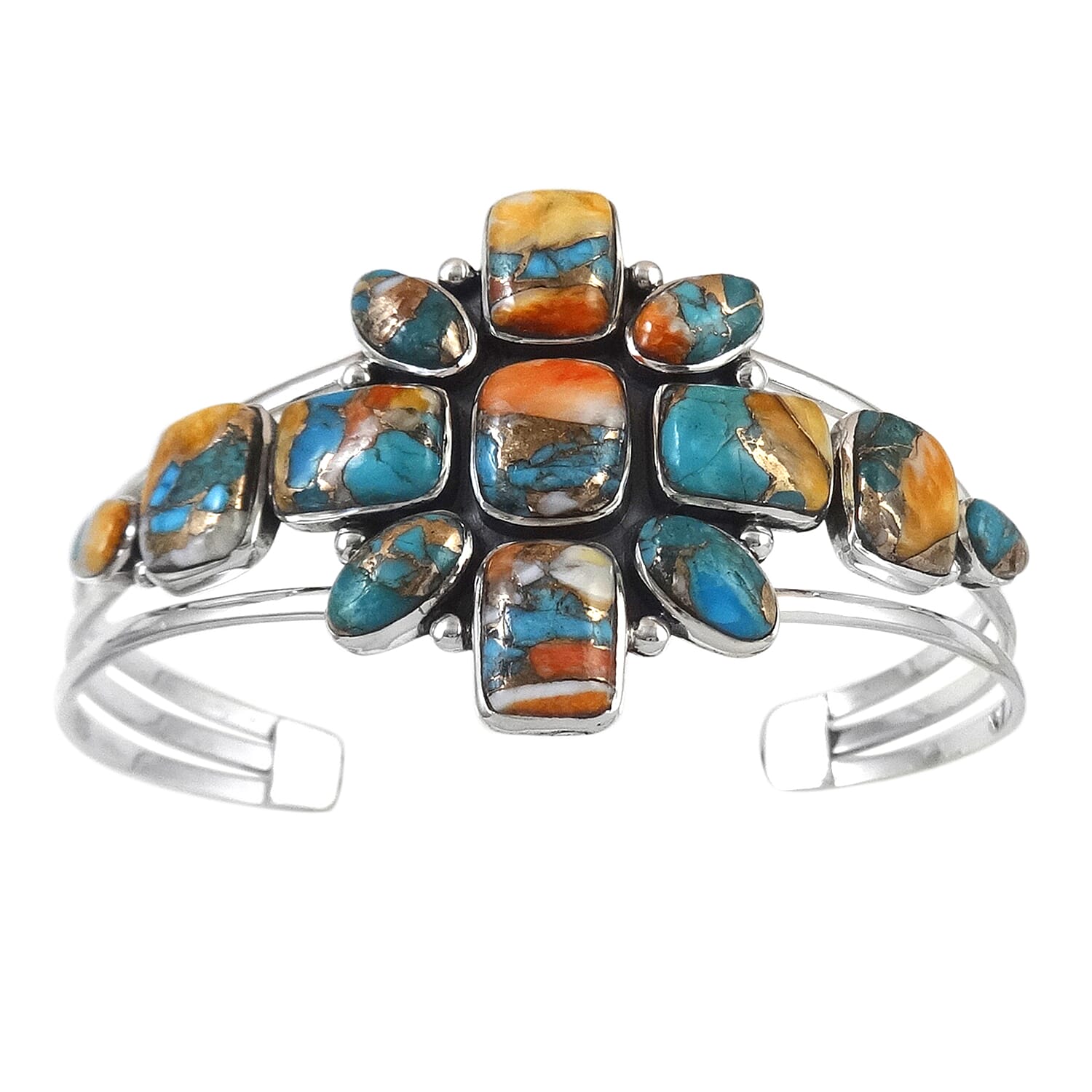 Santa Fe Collection - Spiny Turquoise Cuff Bangle (Size 6.5) in Sterling Silver 15.00 Ct, Silver Wt. 20.00 Gms
