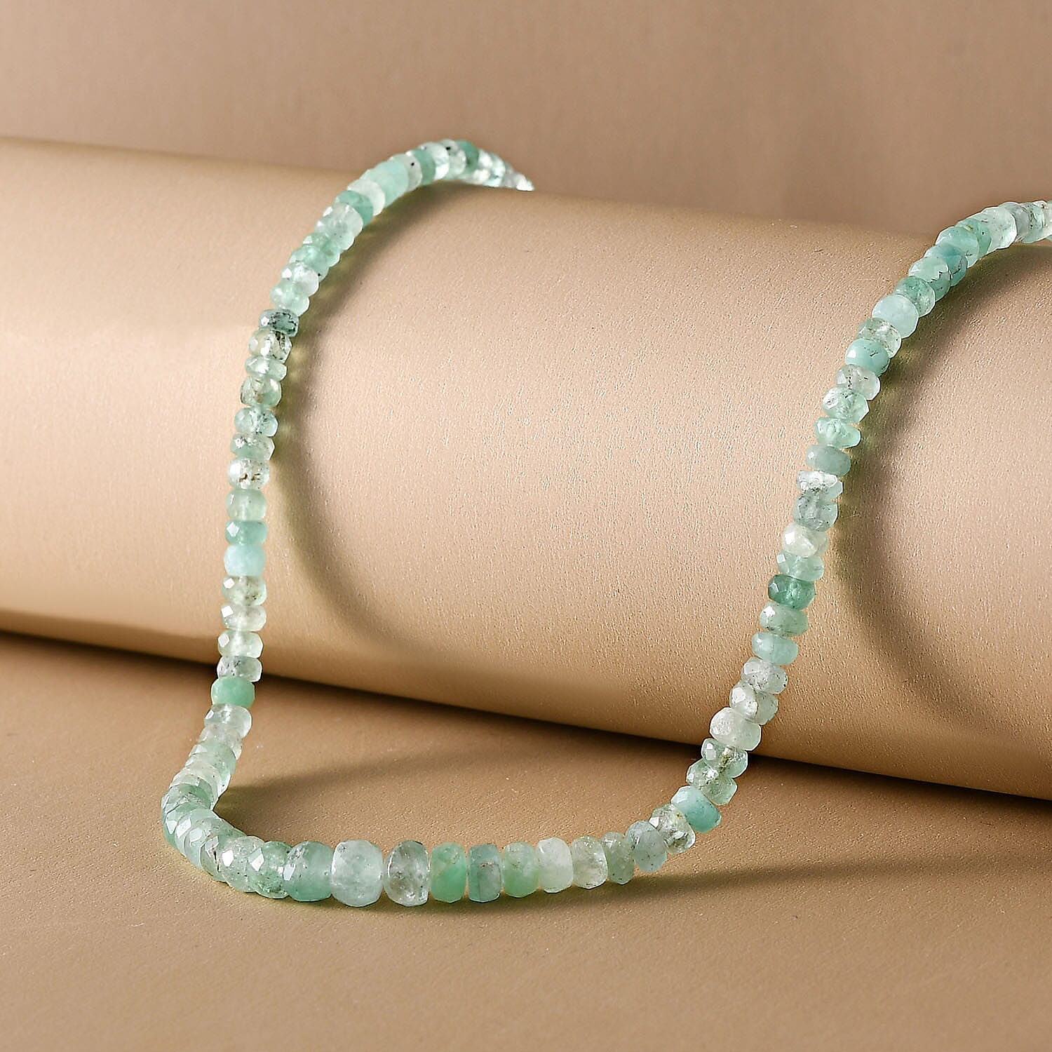 Closeout - 10K Yellow Gold Boyaca Colombian Emerald Beads Necklace (Size - 18) 39.00 Ct.