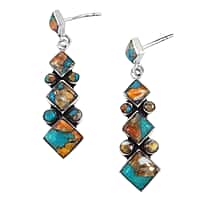 Santa Fe Collection 2 Ct. Spiny Turquoise Dangling Earrings in Sterling Silver