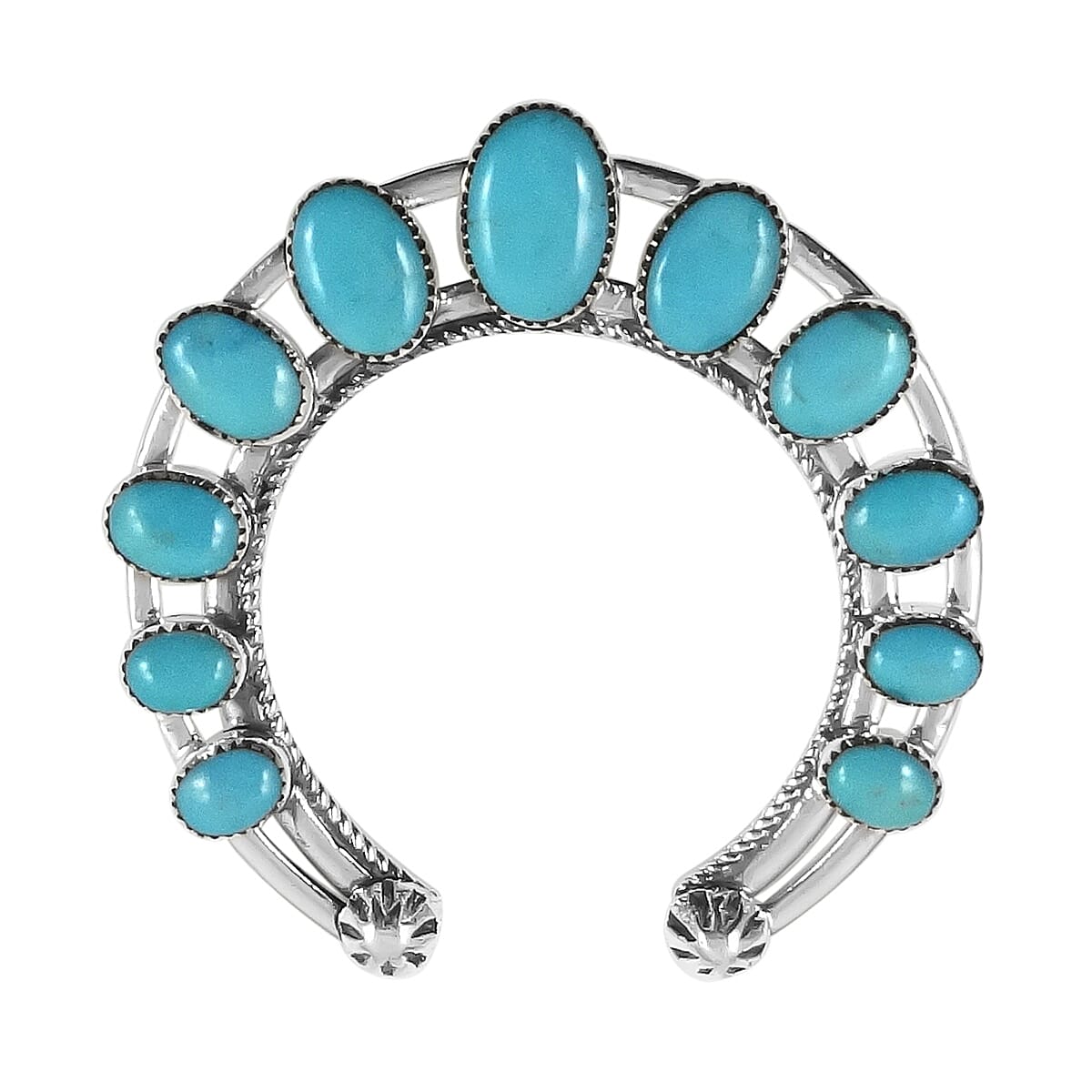 Santa Fe Collection - Kingman Turquoise Horse Shoe Pendant in Sterling Silver 8.50 Ct, Silver Wt. 9.10 Gms