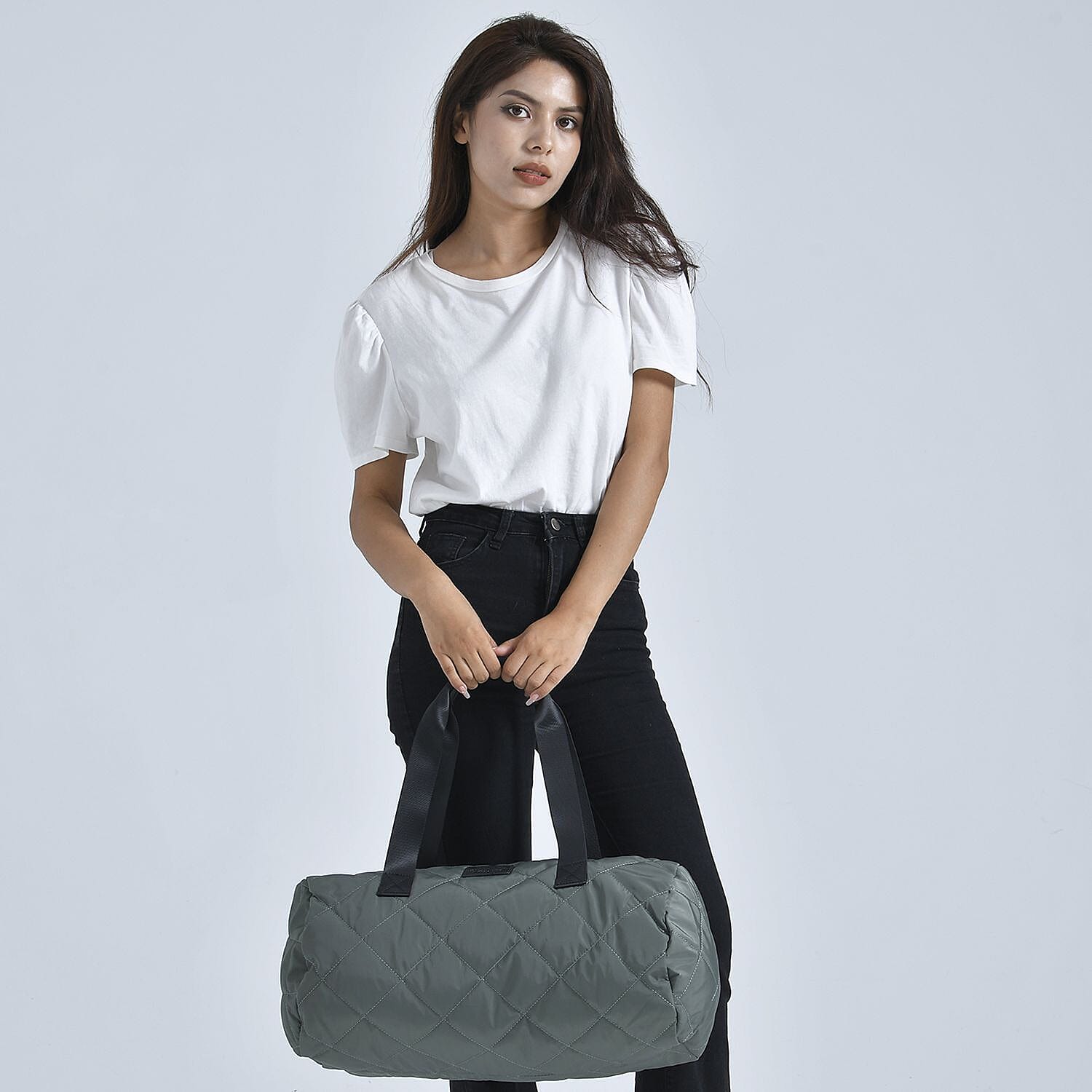 Close Out - Quilted Pattern Duffle Bag (Size 47x17x30 Cm) - Dark Green