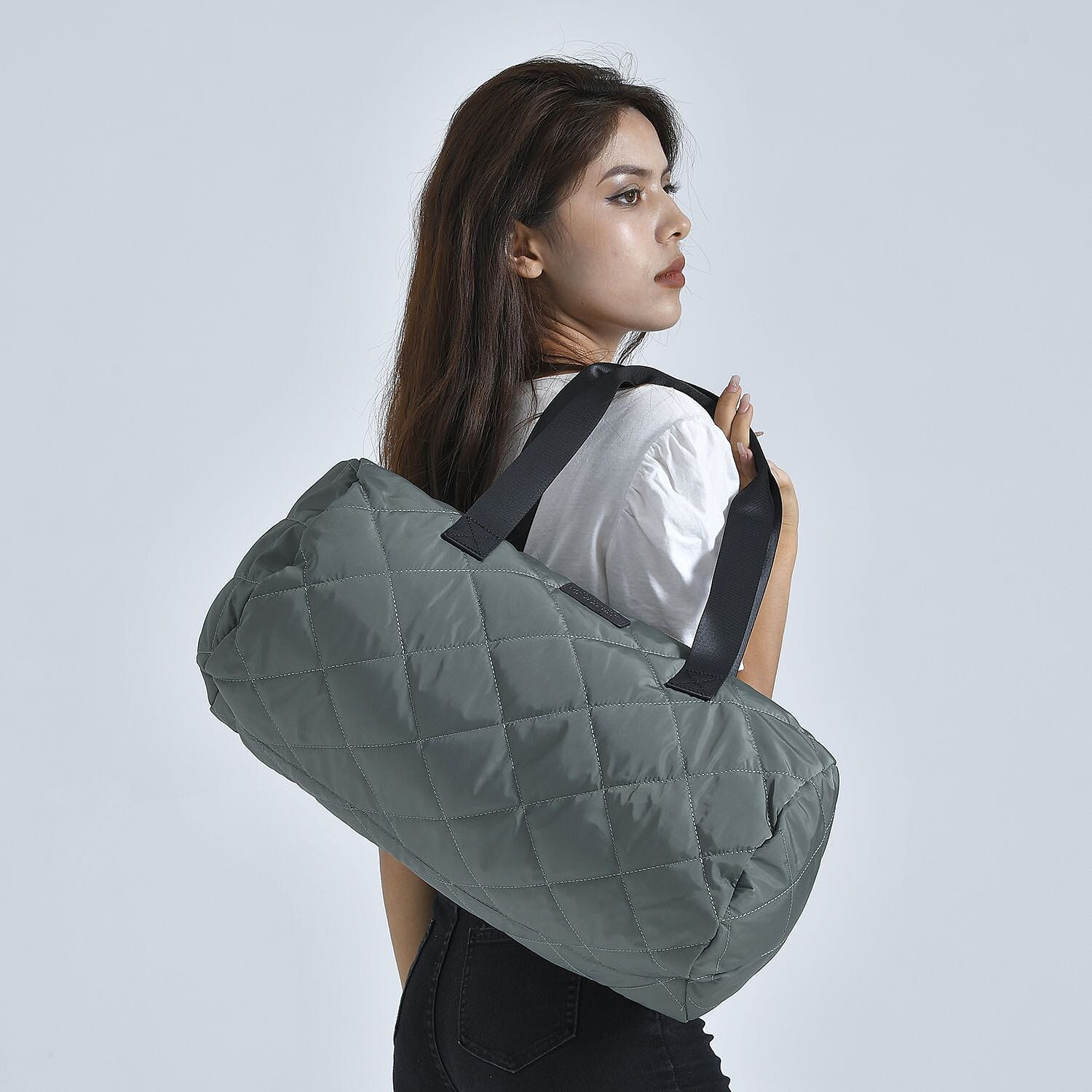 Close Out - Quilted Pattern Duffle Bag (Size 47x17x30 Cm) - Dark Green