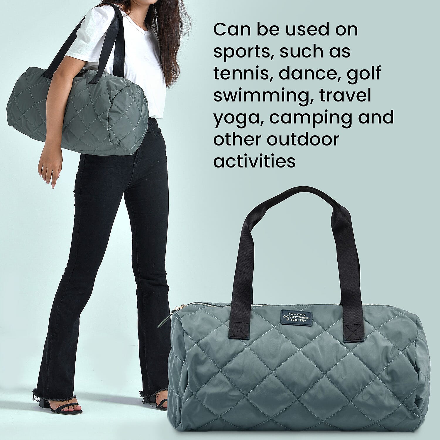 Close Out - Quilted Pattern Duffle Bag (Size 47x17x30 Cm) - Dark Green