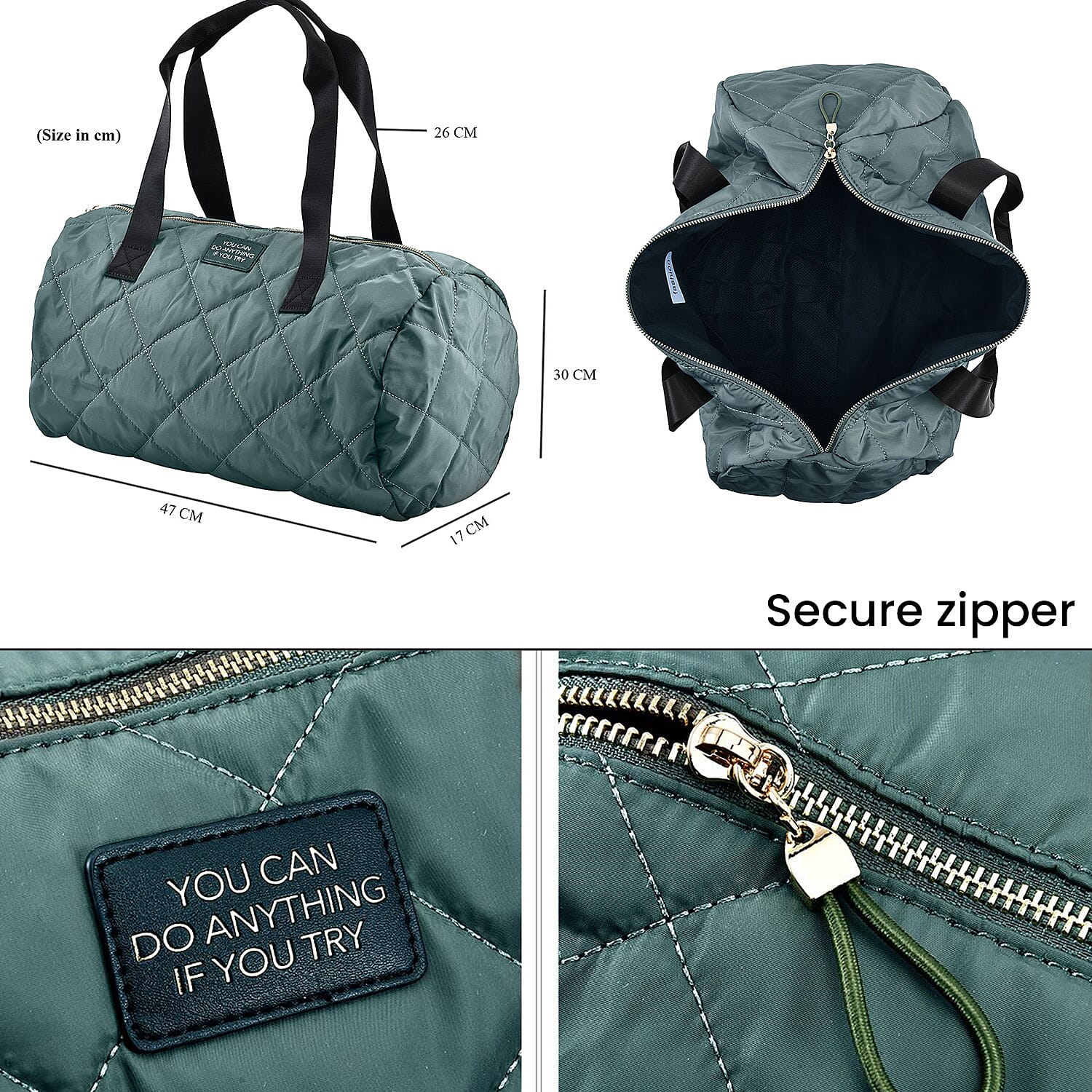 Close Out - Quilted Pattern Duffle Bag (Size 47x17x30 Cm) - Dark Green