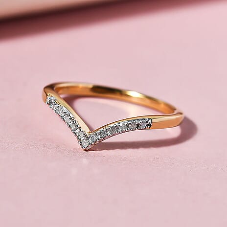 Diamond (I4-G/H Wishbone Ring in 18K Vermeil Yellow Gold Plated Sterling Silver 0.080 Ct.