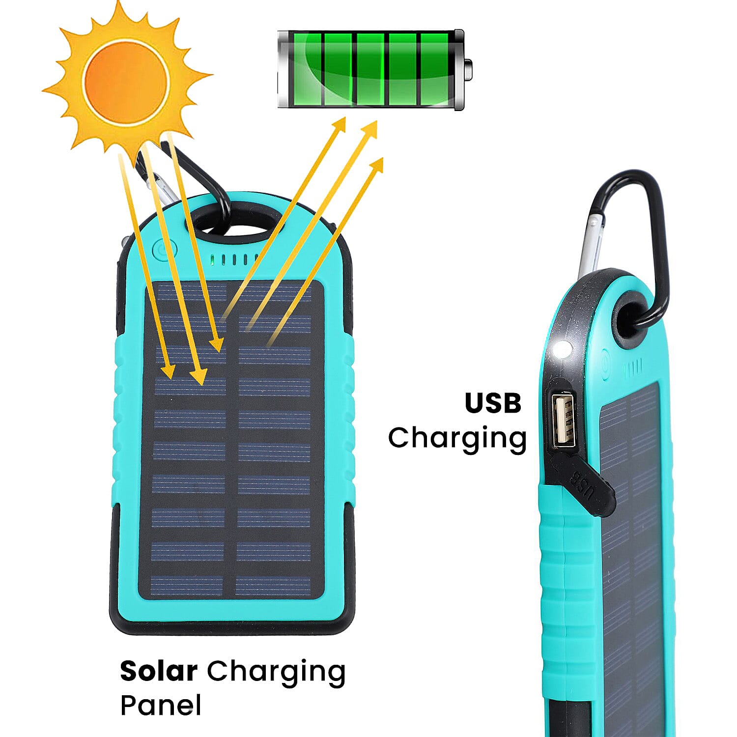 Homesmart Solar Panel 5000mah Power Bank with USB Cable - Teal & Black