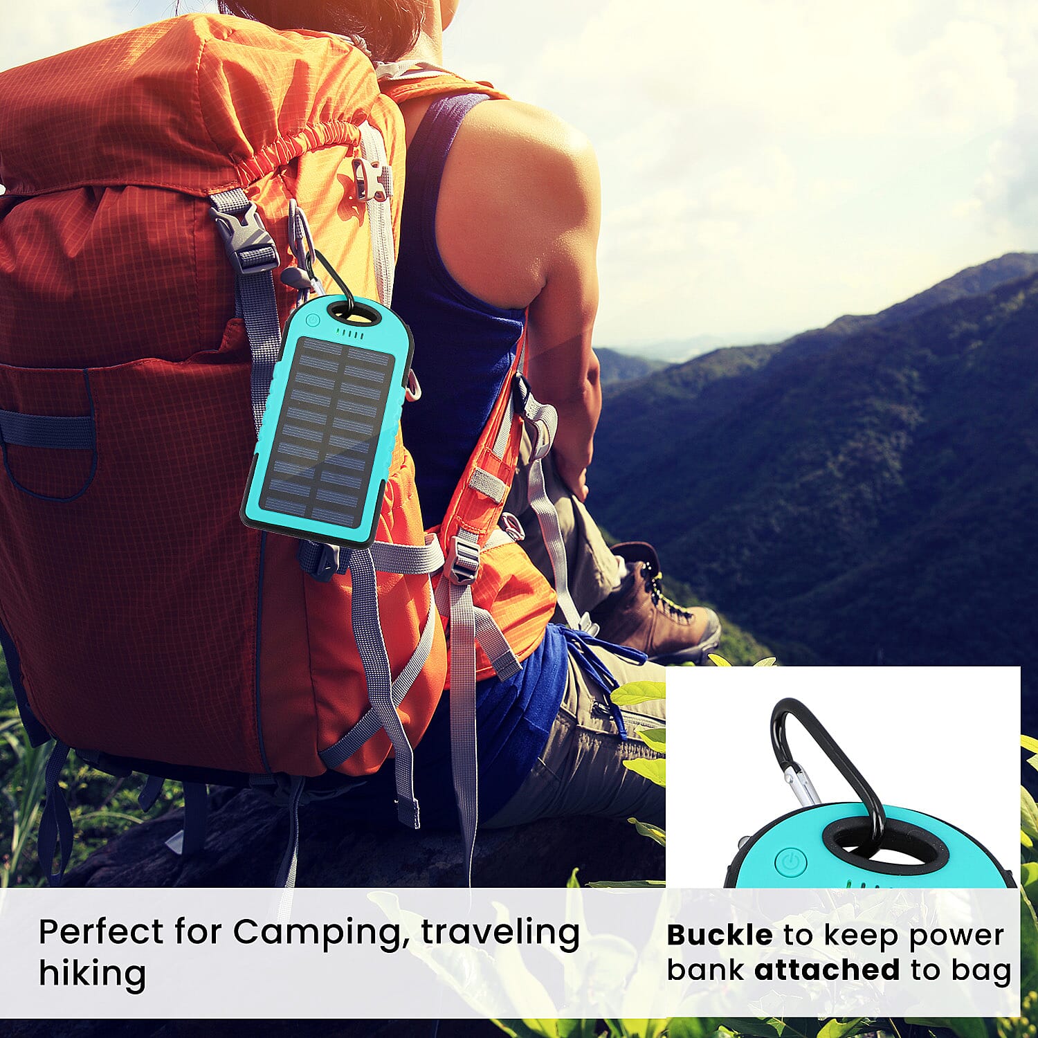 Homesmart Solar Panel 5000mah Power Bank with USB Cable - Teal & Black