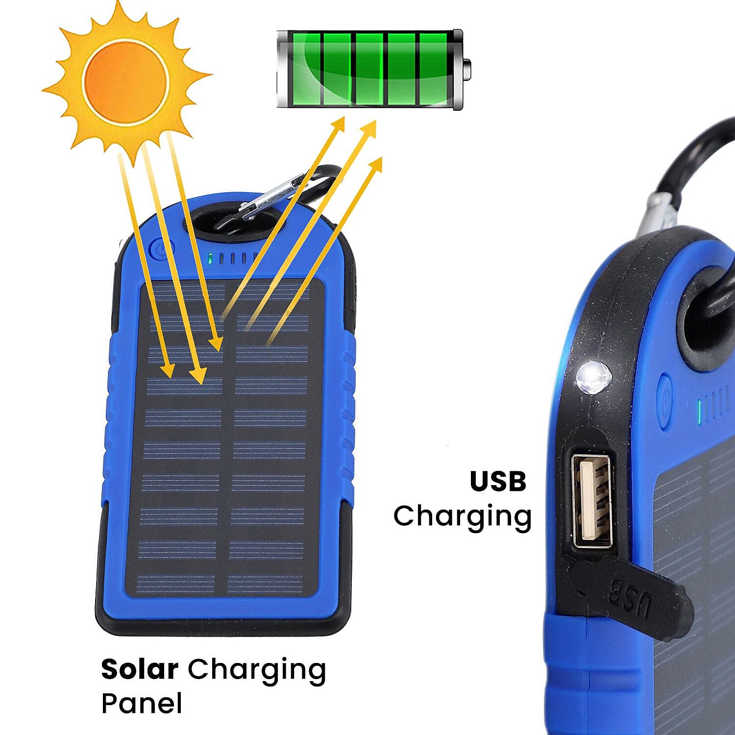 Homesmart Solar Panel 5000mah Power Bank with USB Cable (Size 15x7 Cm) - Dark Blue & Black