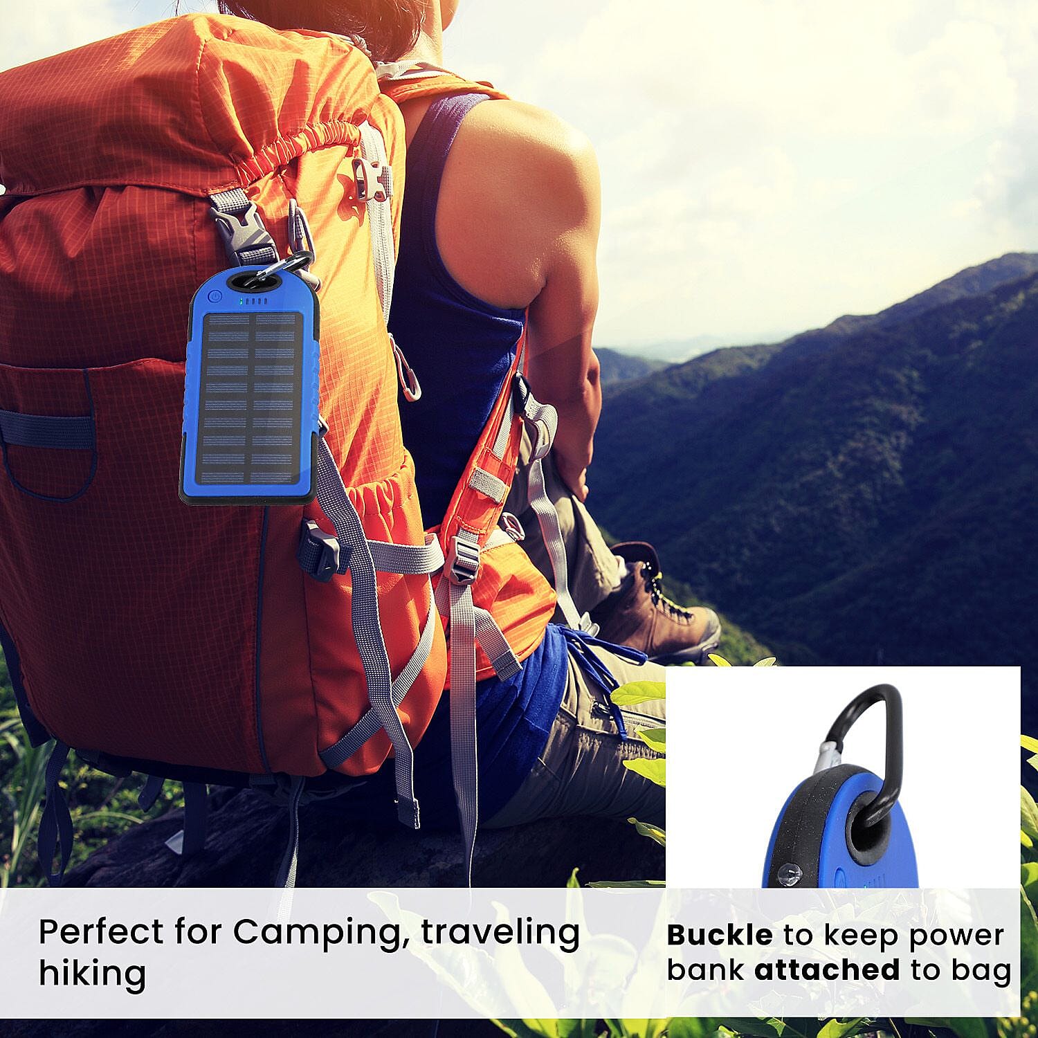 Homesmart Solar Panel 5000mah Power Bank with USB Cable (Size 15x7 Cm) - Dark Blue & Black