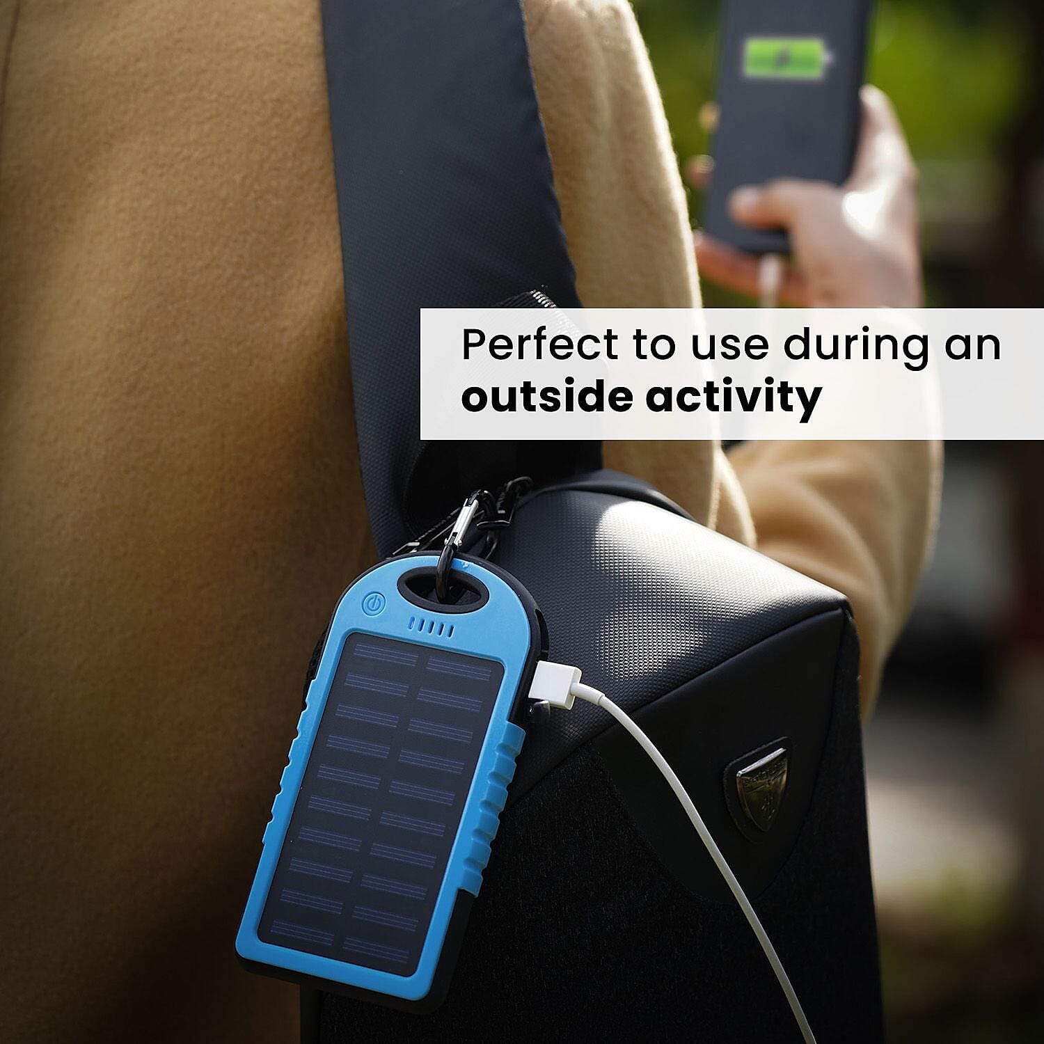 Homesmart Solar Panel 5000mah Power Bank with USB Cable (Size 15x7 Cm) - Dark Blue & Black