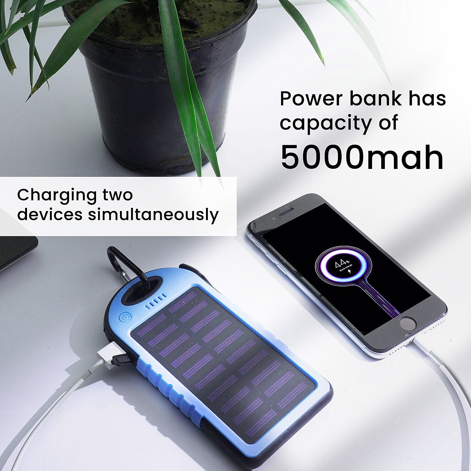 Homesmart Solar Panel 5000mah Power Bank with USB Cable (Size 15x7 Cm) - Dark Blue & Black