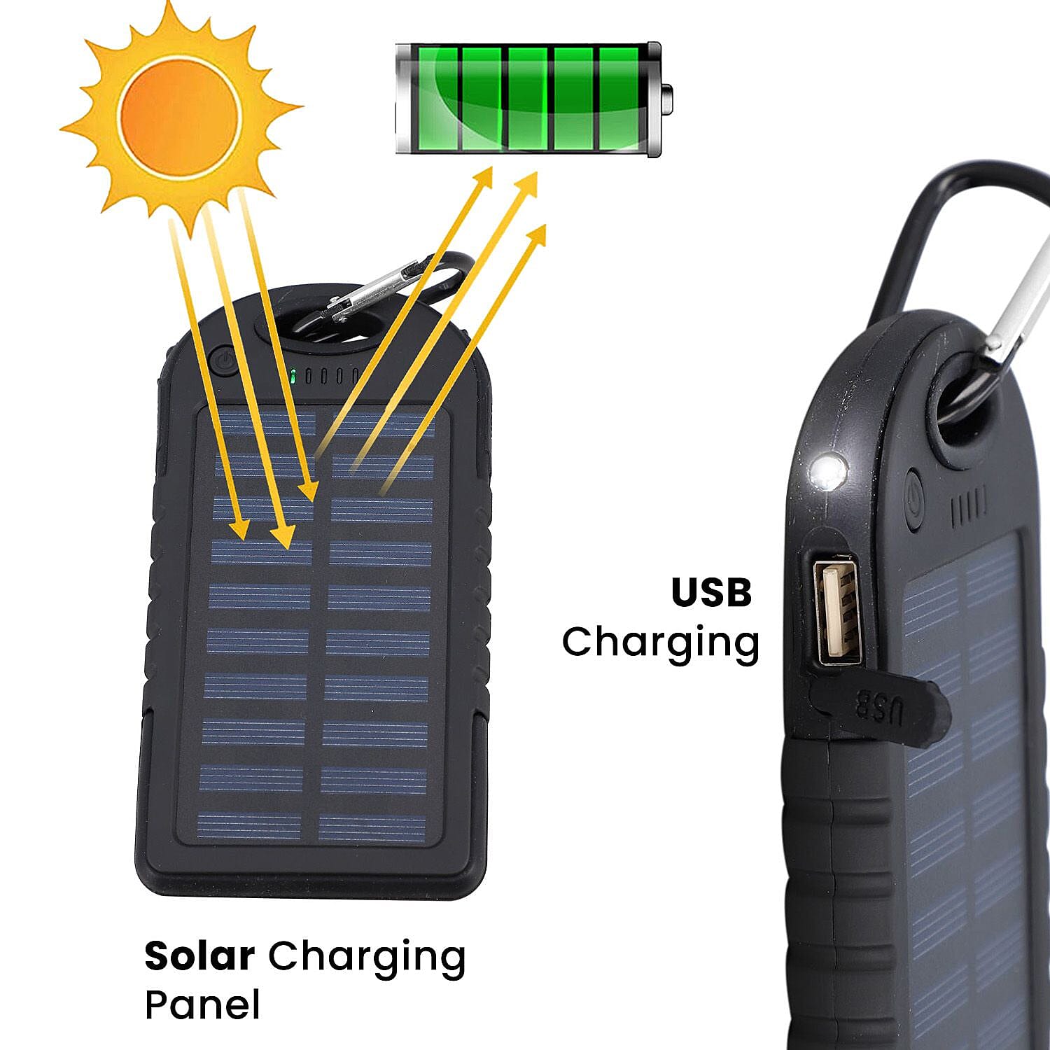 Homesmart Solar Panel 5000mah Power Bank with USB Cable (Size 14x7 Cm) - Black