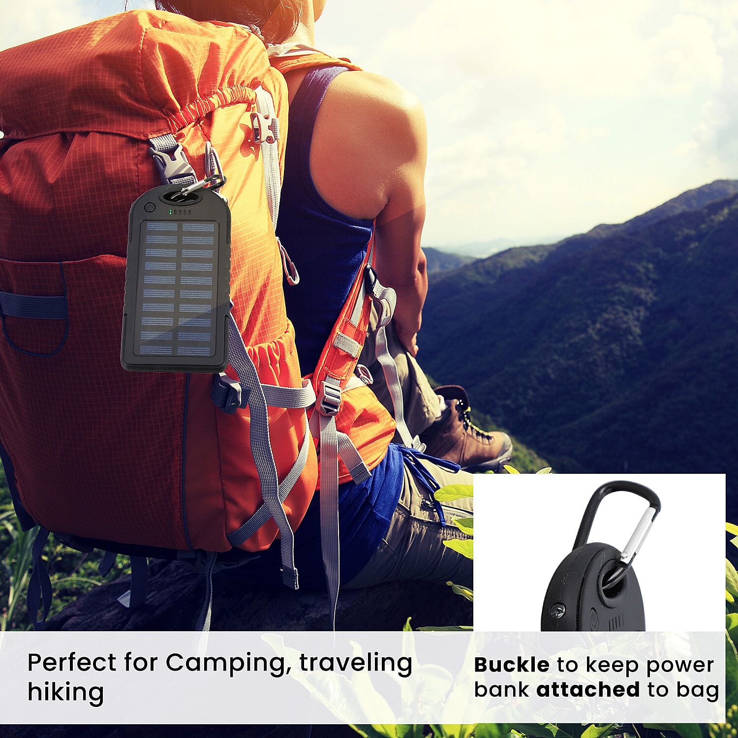 Homesmart Solar Panel 5000mah Power Bank with USB Cable (Size 14x7 Cm) - Black