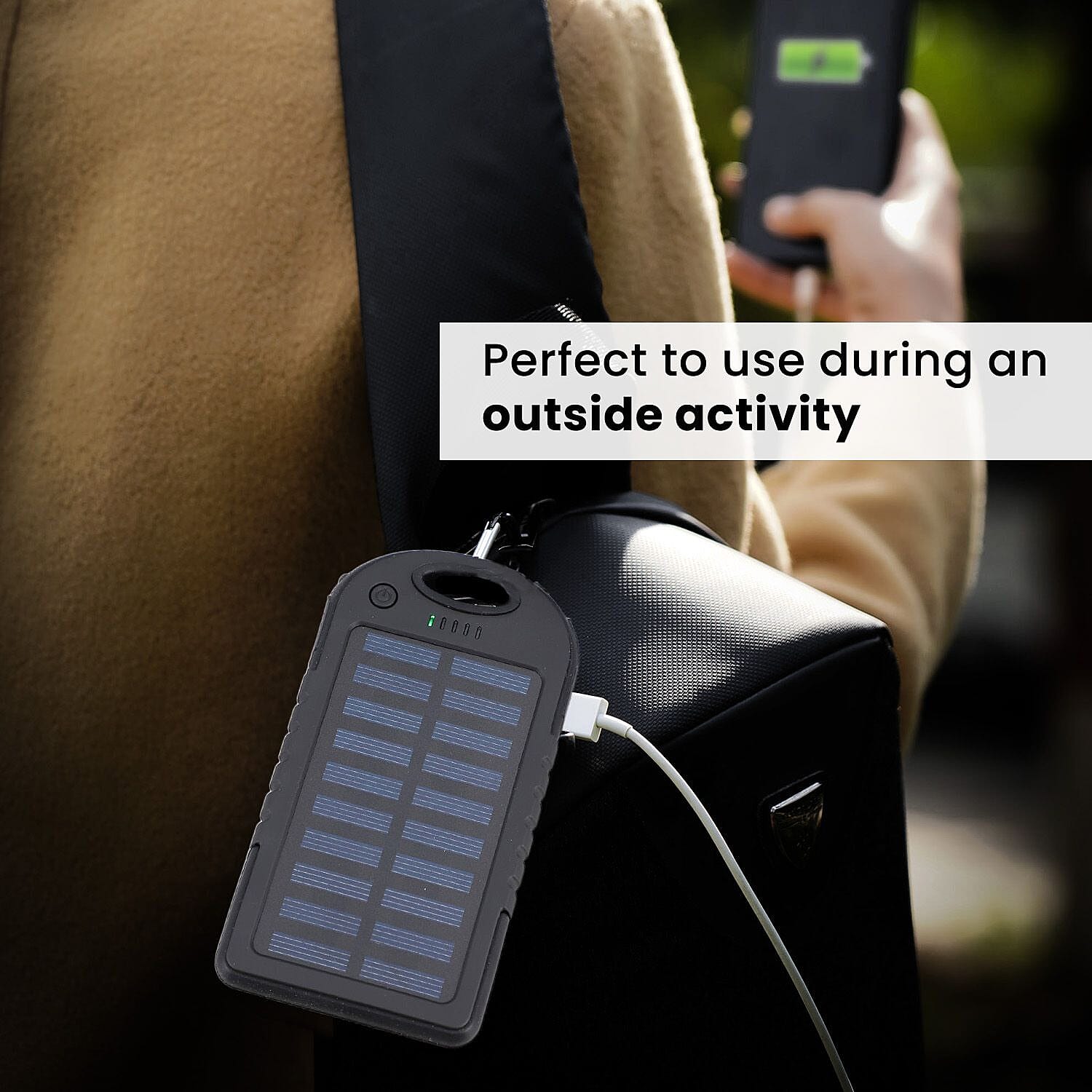 Homesmart Solar Panel 5000mah Power Bank with USB Cable (Size 14x7 Cm) - Black