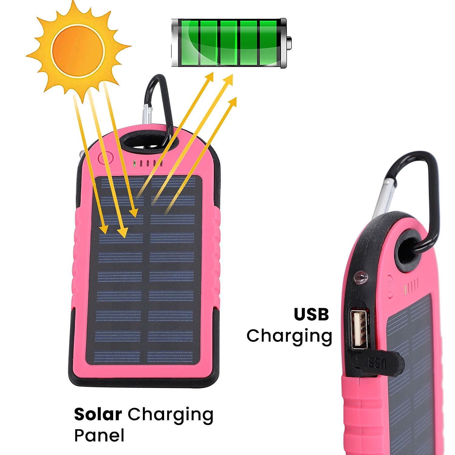 ENERGY SAVING- Solar Panel 5000mah Power Bank with torch and USB cable - Red