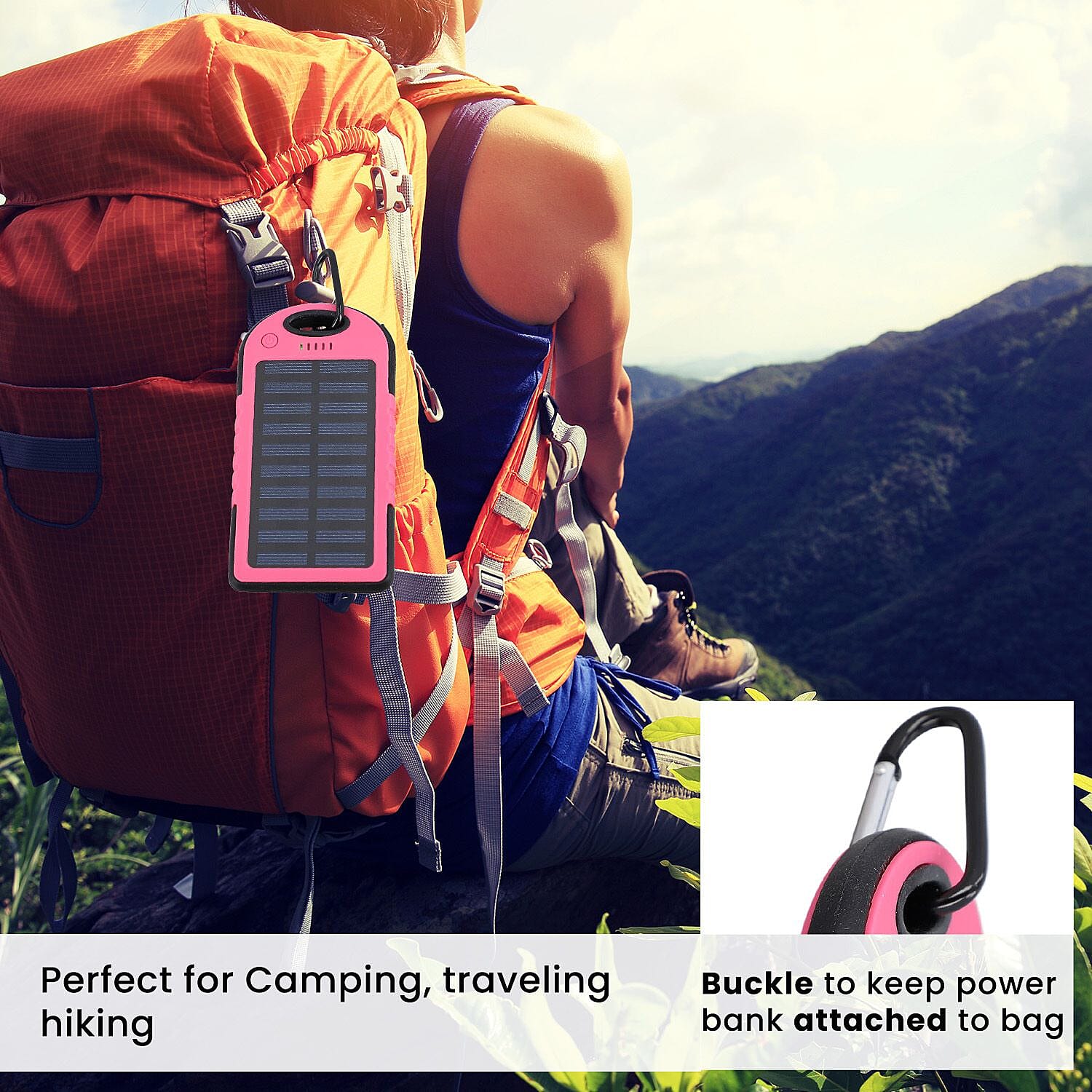 ENERGY SAVING- Solar Panel 5000mah Power Bank with torch and USB cable - Red