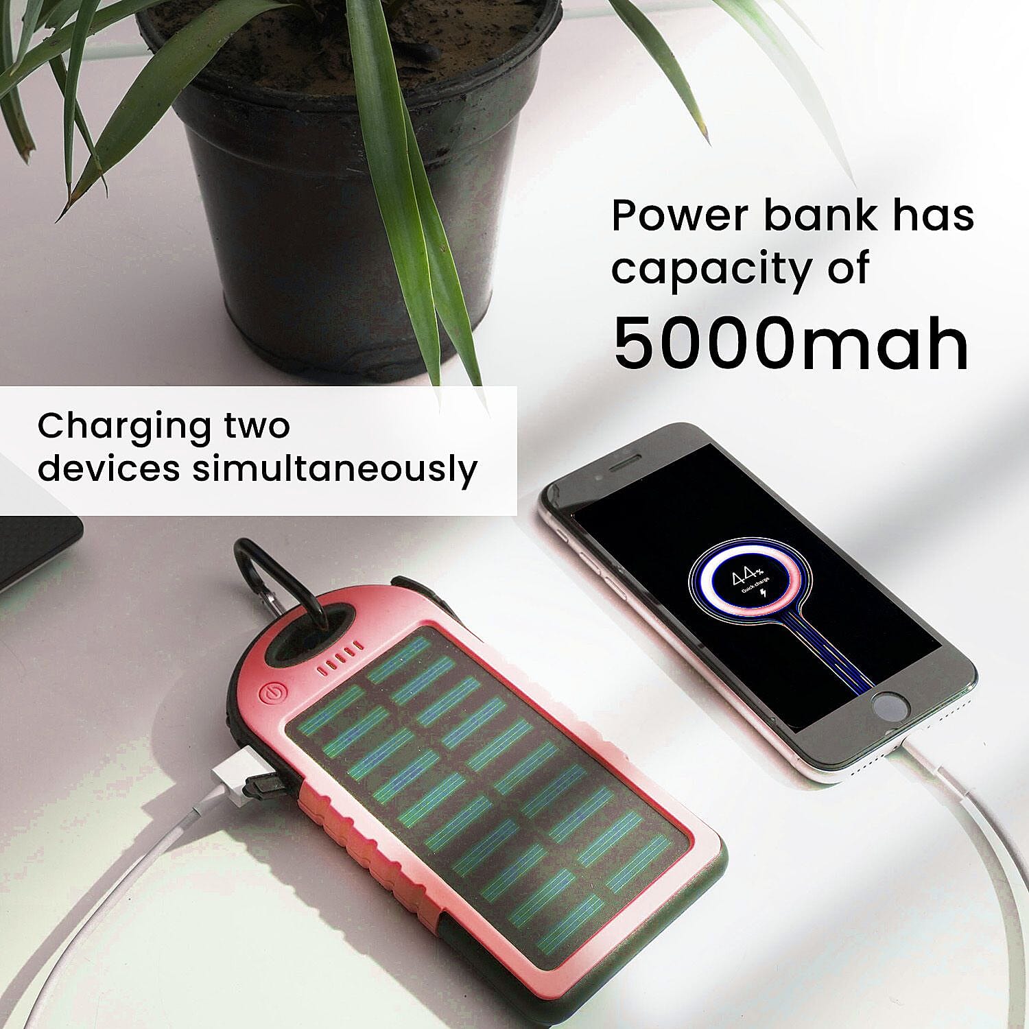 ENERGY SAVING- Solar Panel 5000mah Power Bank with torch and USB cable - Red