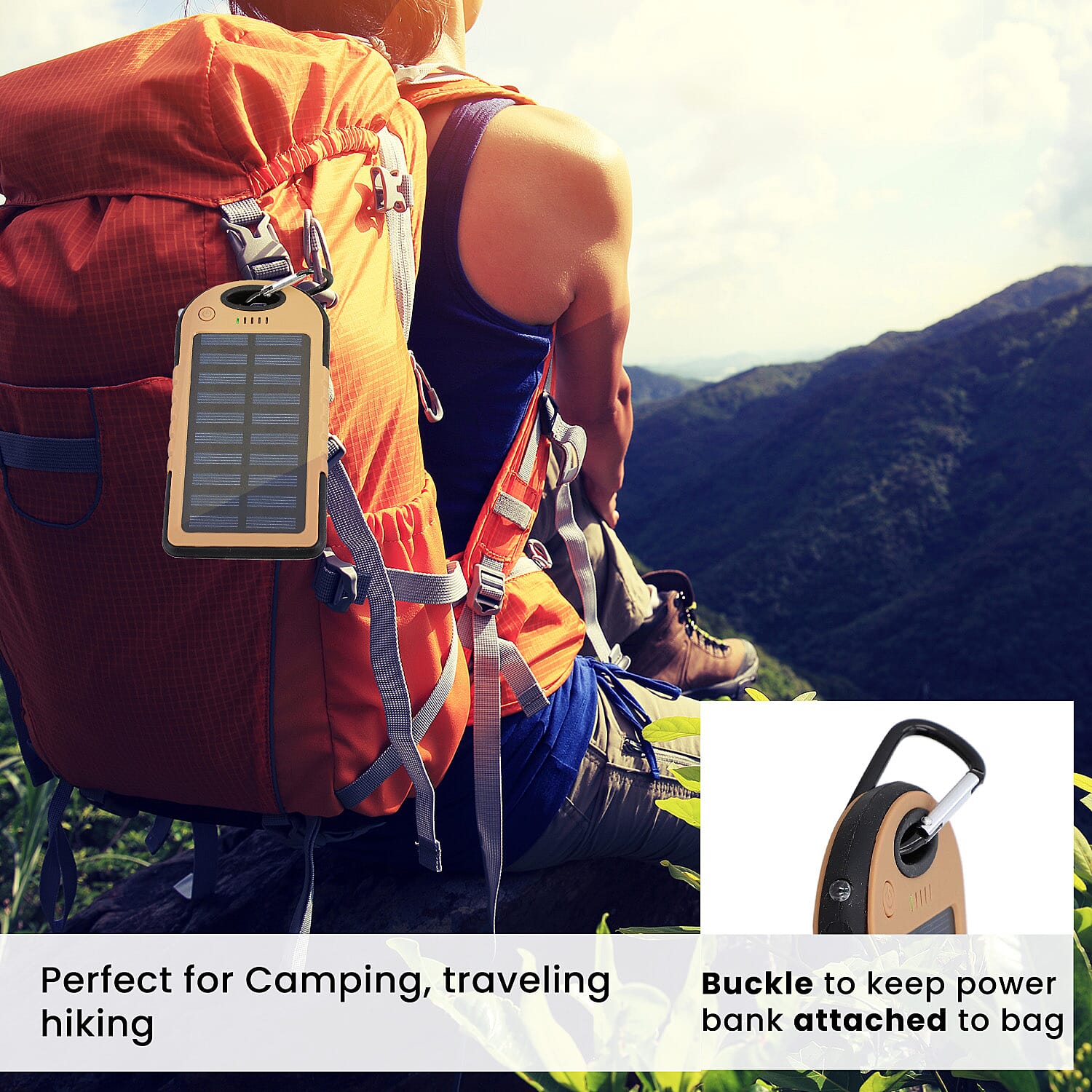 Homesmart Solar Panel 5000mah Power Bank with USB Cable (Size 15x7 Cm) - Camel & Black