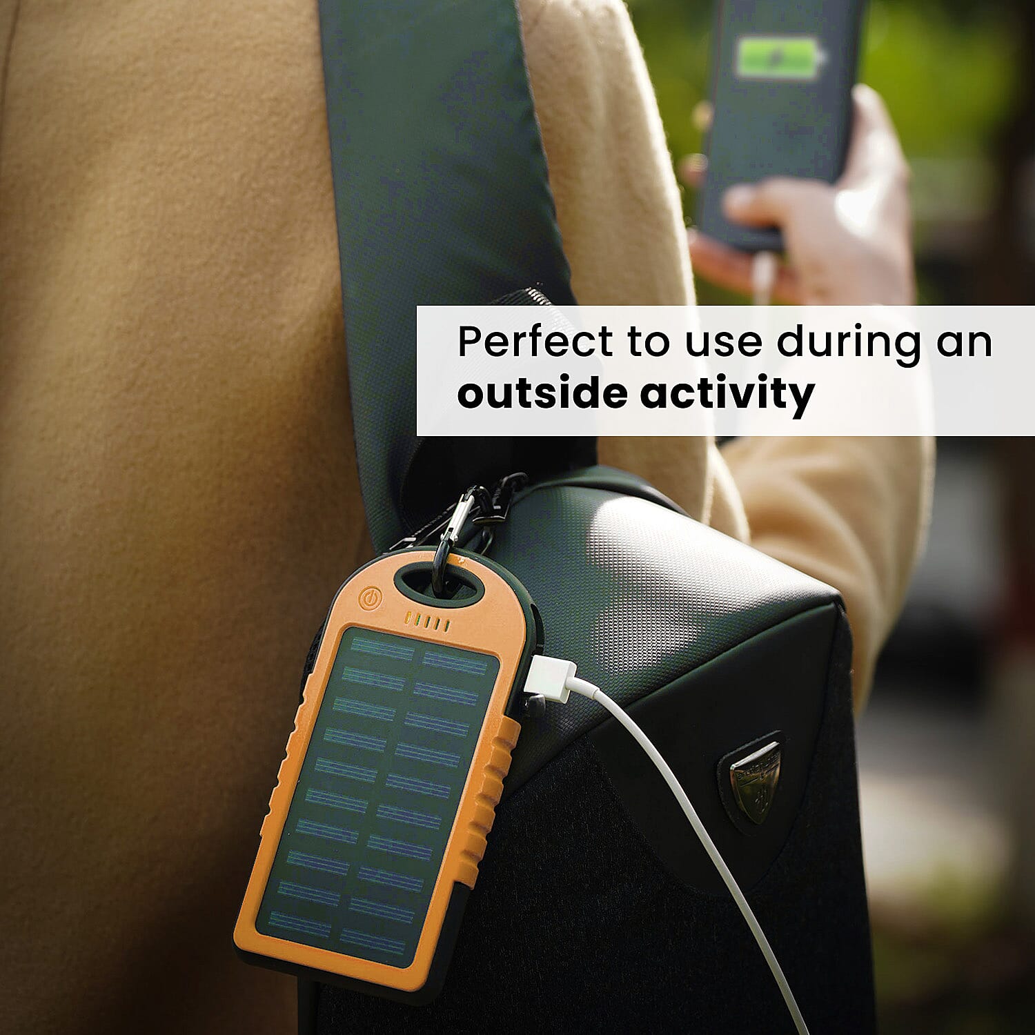 Homesmart Solar Panel 5000mah Power Bank with USB Cable (Size 15x7 Cm) - Camel & Black