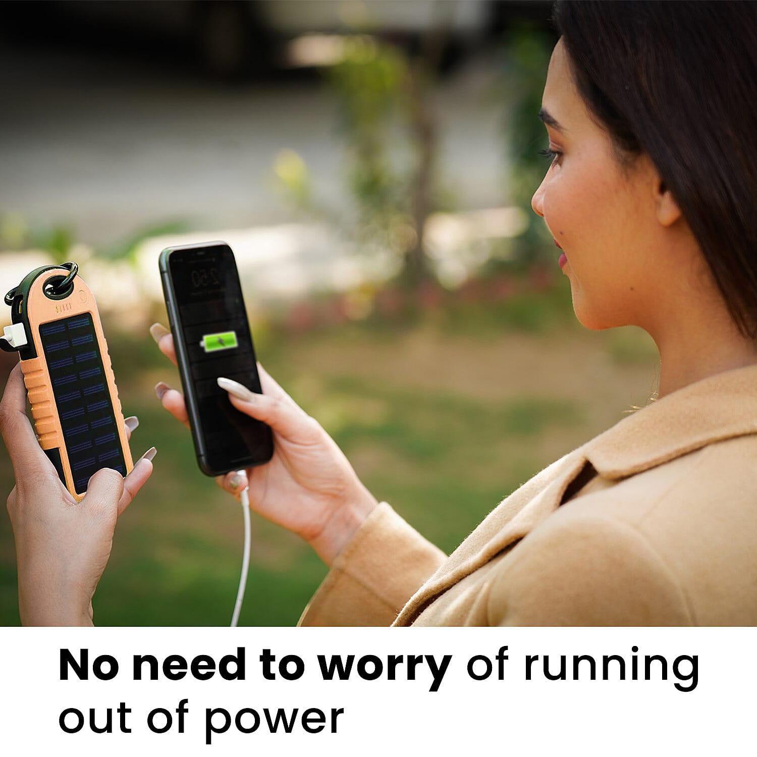 Homesmart Solar Panel 5000mah Power Bank with USB Cable (Size 15x7 Cm) - Camel & Black