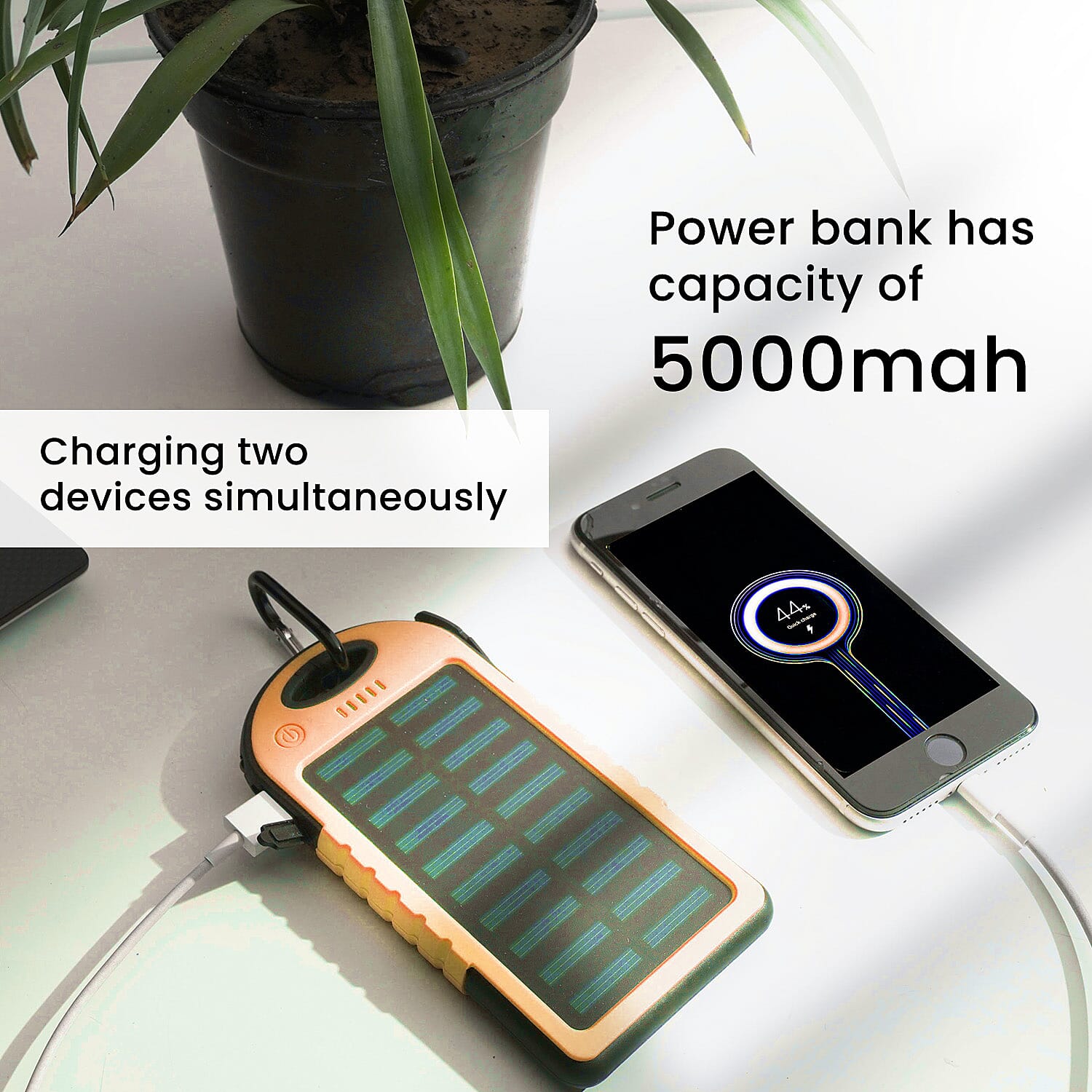 Homesmart Solar Panel 5000mah Power Bank with USB Cable (Size 15x7 Cm) - Camel & Black