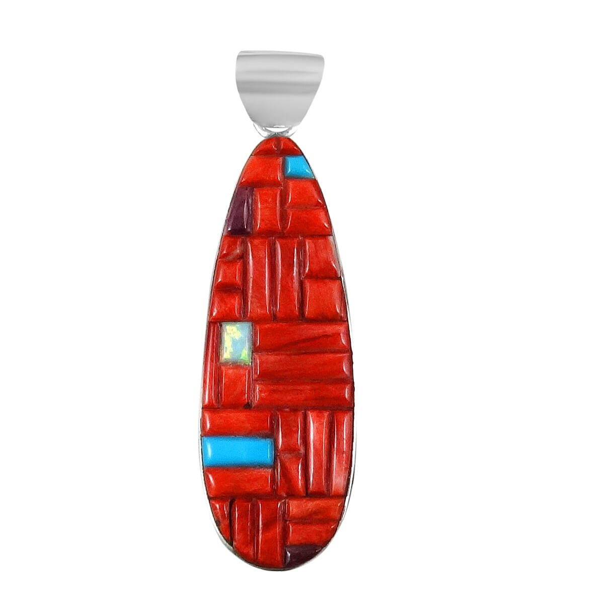 Santa Fe Collection - Multi Colour Spiny Oyster Shell and Multi Gemstones Pendant in Sterling Silver 3.25 Ct.