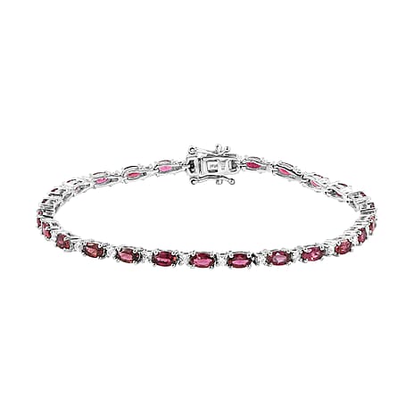 Rubellite and Natural Zircon Bracelet (Size - 8) in Platinum Overlay Sterling Silver 7.98 Ct, Silver Wt. 8.82 Gms