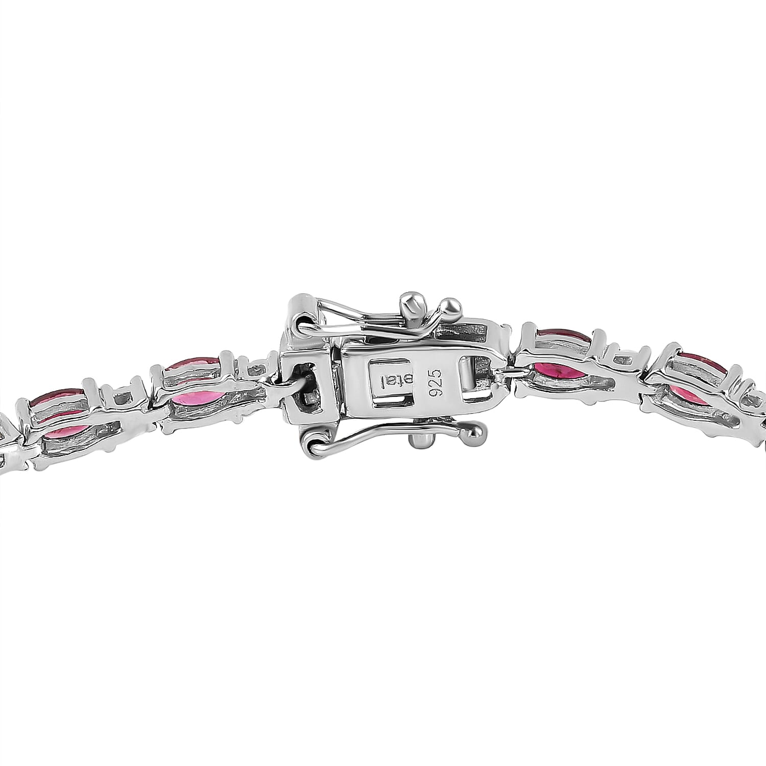 Rubellite and Natural Zircon Bracelet (Size - 8) in Platinum Overlay Sterling Silver 7.98 Ct, Silver Wt. 8.82 Gms