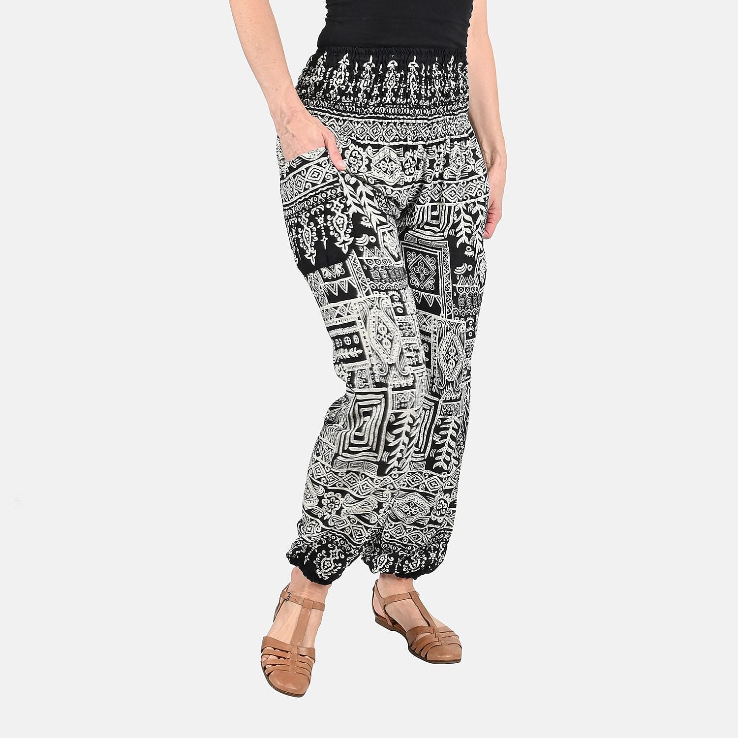 Tamsy Polyester Aztec Jean and Pant/Trouser (Size 42x28 in) - Black & Gray