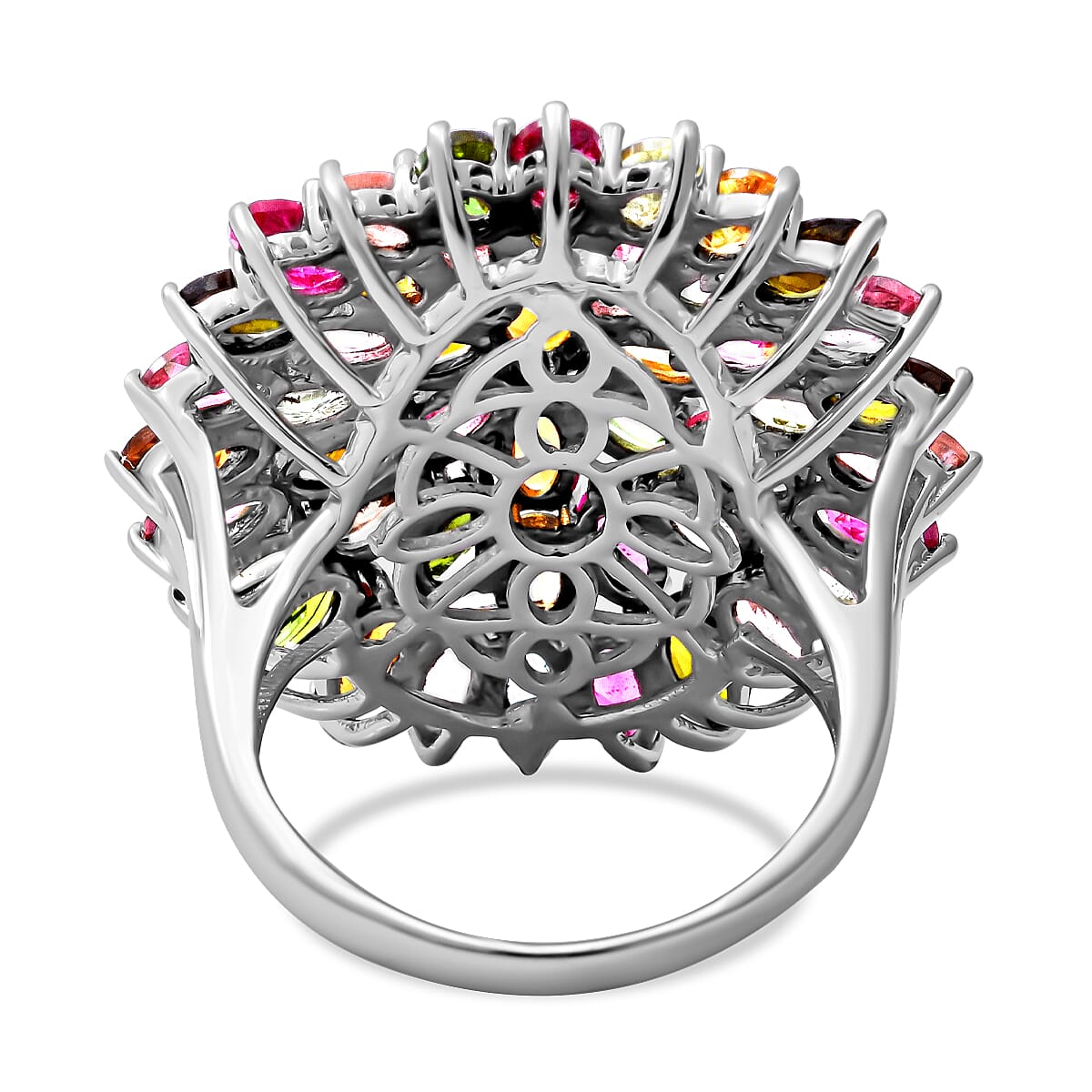 Multi-Tourmaline Cluster Ring in Platinum Overlay Sterling Silver 11.03 Ct, Silver Wt. 8.80 Gms