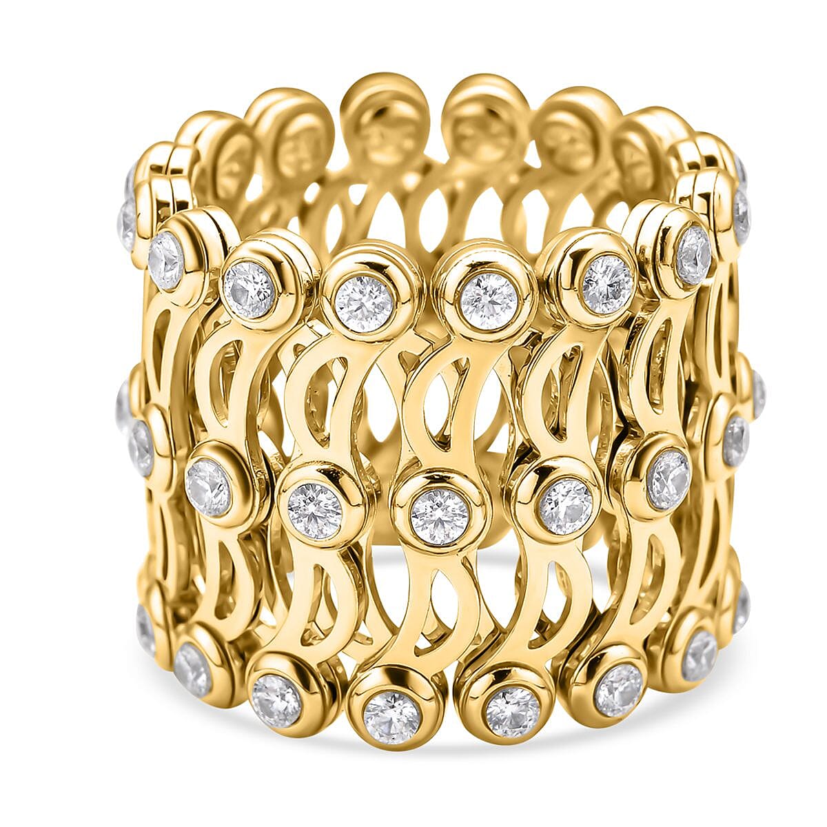 Monster Deal - Moissanite Concertina Ring in Vermeil Yellow Gold Overlay Sterling Silver