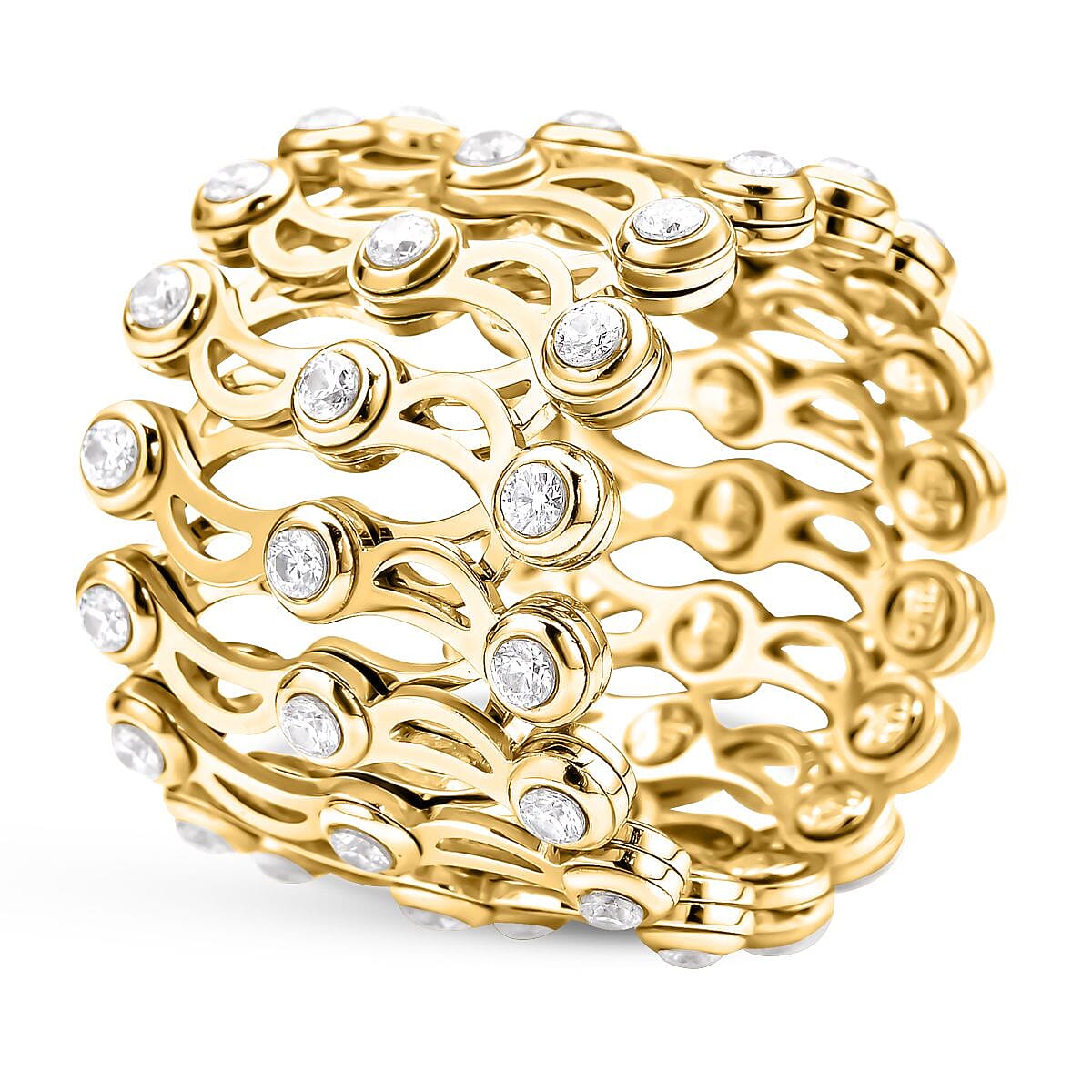 Monster Deal - Moissanite Concertina Ring in Vermeil Yellow Gold Overlay Sterling Silver