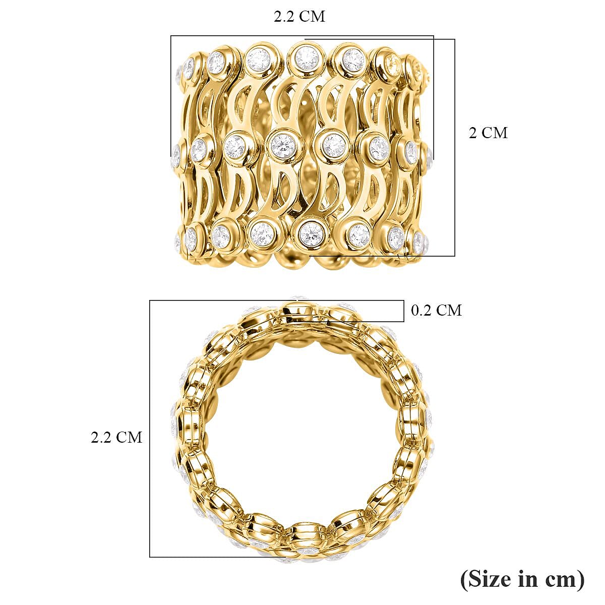Monster Deal - Moissanite Concertina Ring in Vermeil Yellow Gold Overlay Sterling Silver