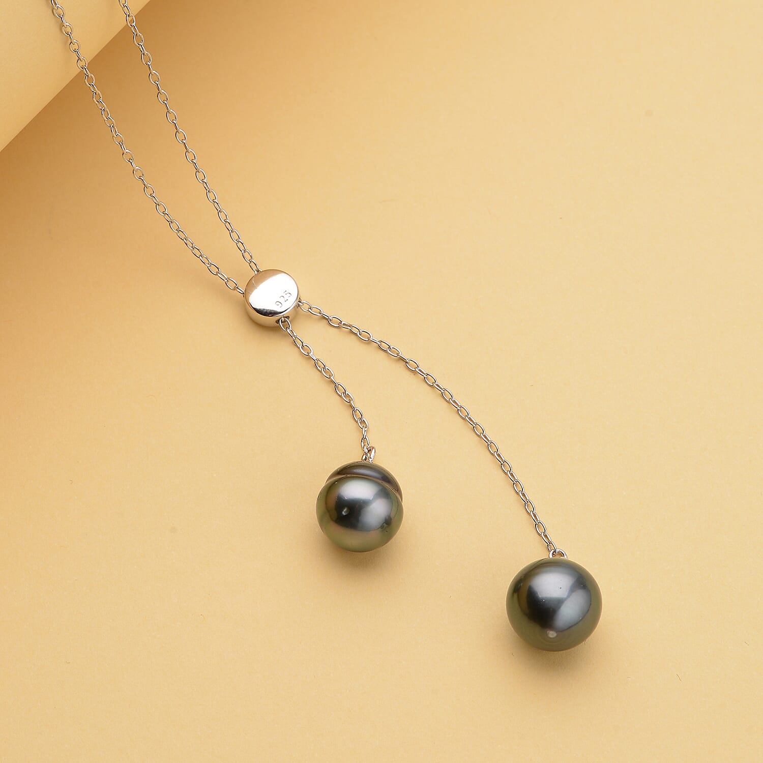 Italian Made Close Out - Tahitian Pearl Necklace (Size - 24) Adjustable in Platinum Overlay Sterling Silver