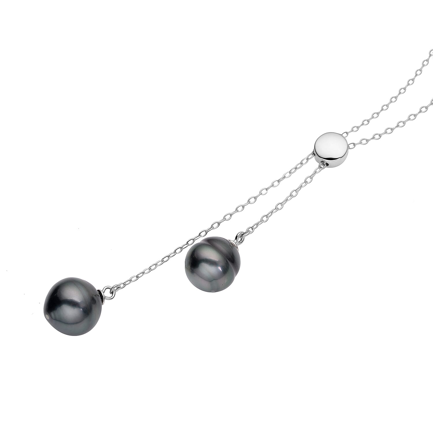 Italian Made Close Out - Tahitian Pearl Necklace (Size - 24) Adjustable in Platinum Overlay Sterling Silver