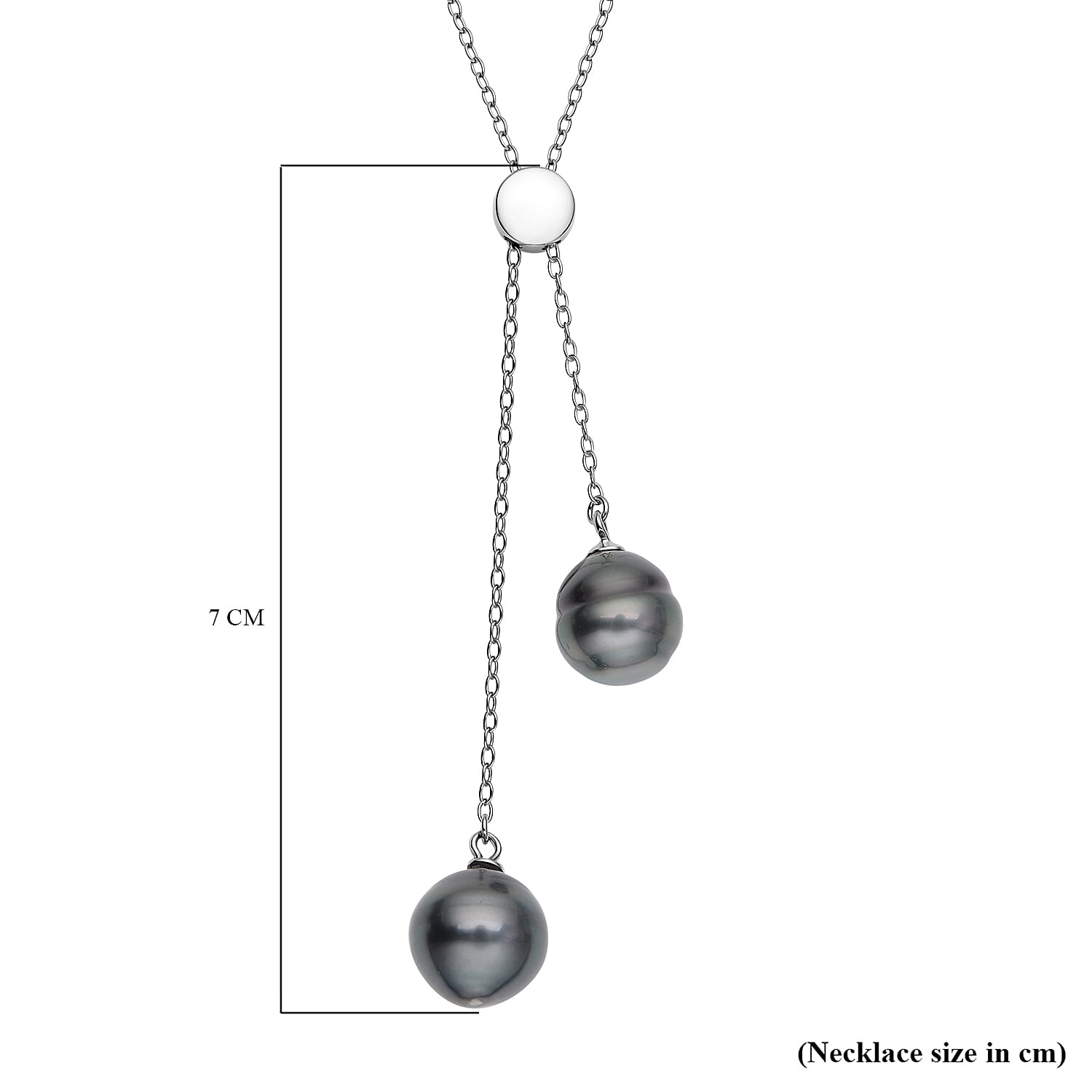 Italian Made Close Out - Tahitian Pearl Necklace (Size - 24) Adjustable in Platinum Overlay Sterling Silver