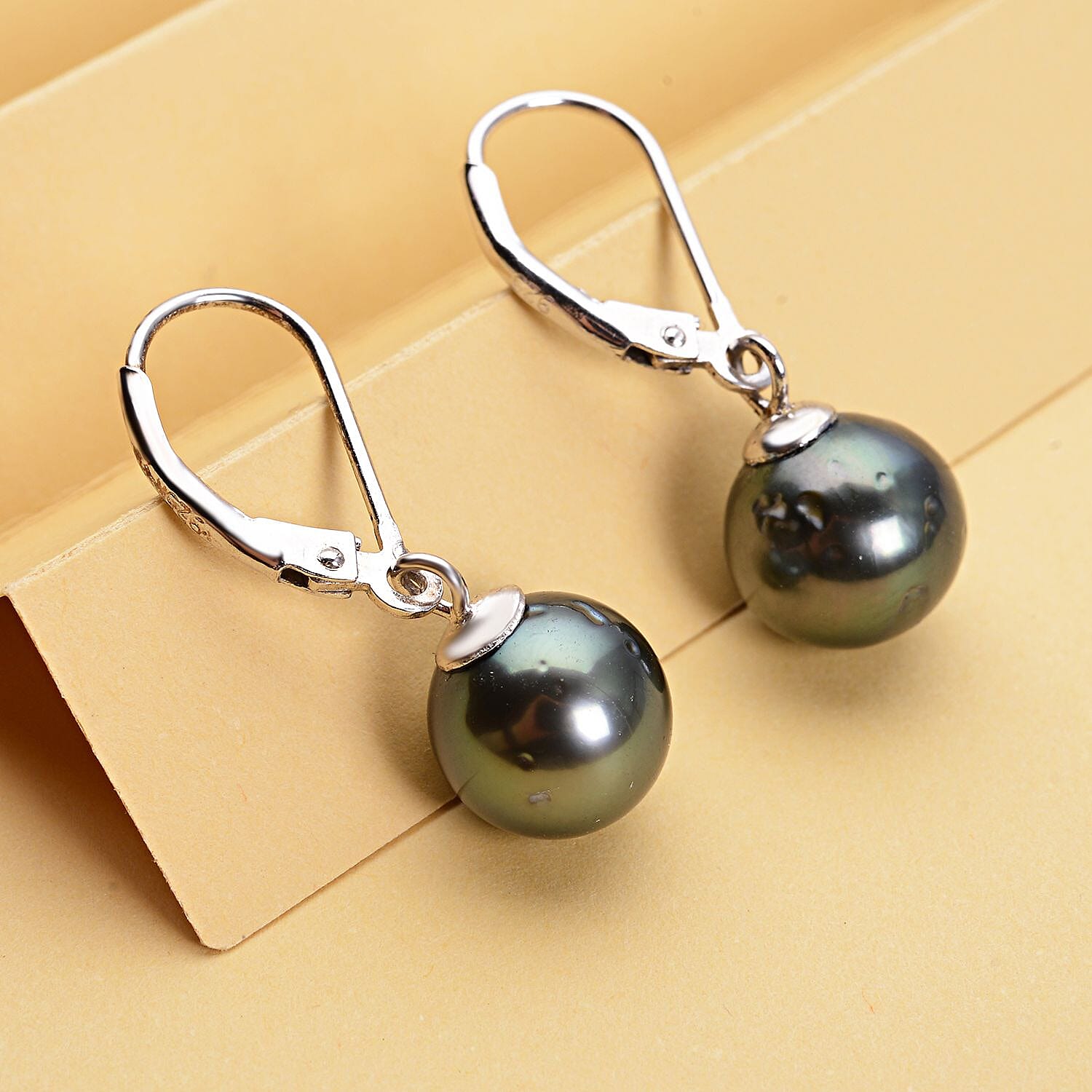 Tahitian Pearl Lever Back Earrings in Platinum Overlay Sterling Silver