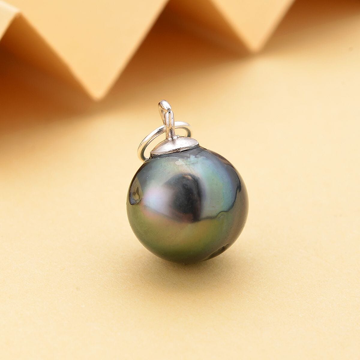 Tahitian Pearl Pendant in Platinum Overlay Sterling Silver