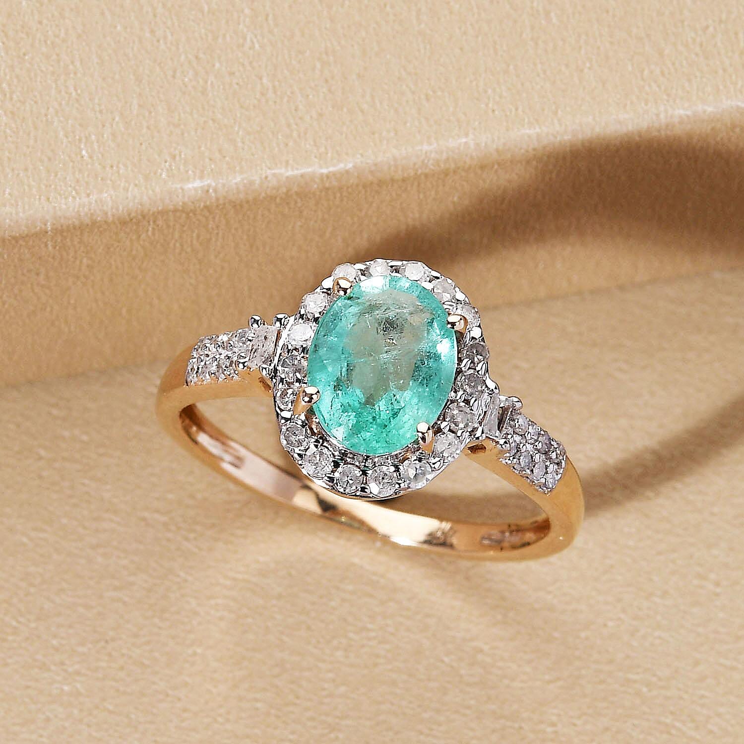 9K Yellow Gold Kagem Zambian Emerald and Diamond Ring 1.40 Ct.