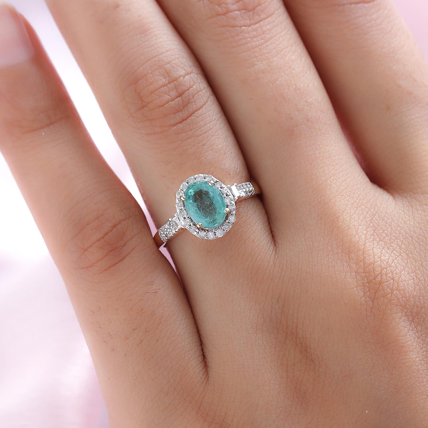 9K Yellow Gold Kagem Zambian Emerald and Diamond Ring 1.40 Ct.